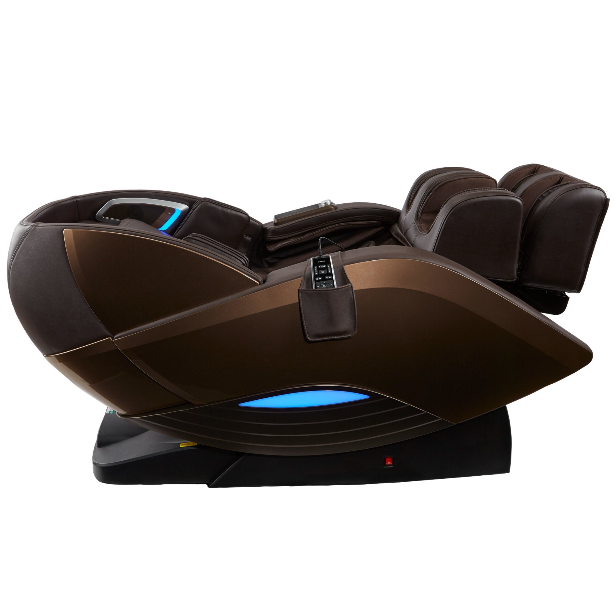 Kyota Yutaka M898 brown luxury full body zero gravity massage chair with padded headrest and armrests.