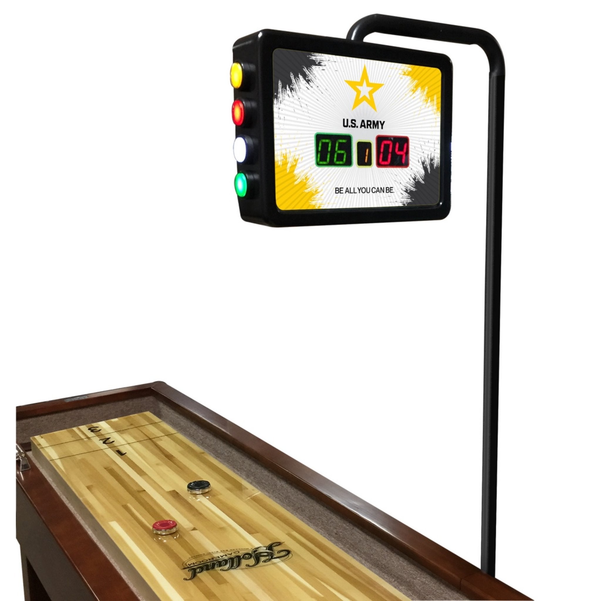 Holland Bar Stool official logo electronic shuffleboard scoring unit with digital display, designed for shuffleboard accessories.
