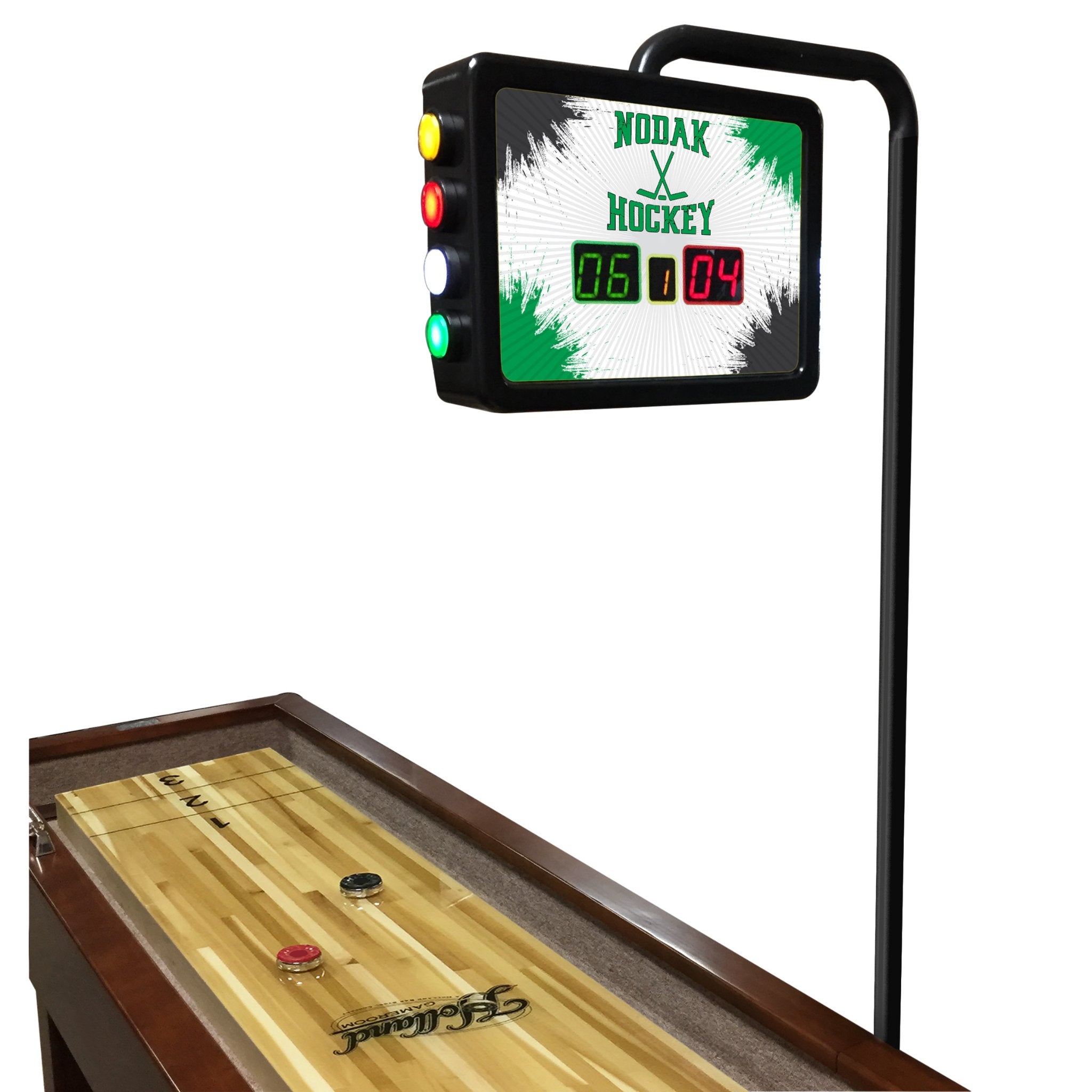 Holland Bar Stool official logo electronic shuffleboard scoring unit with digital display and control buttons for shuffleboard games.