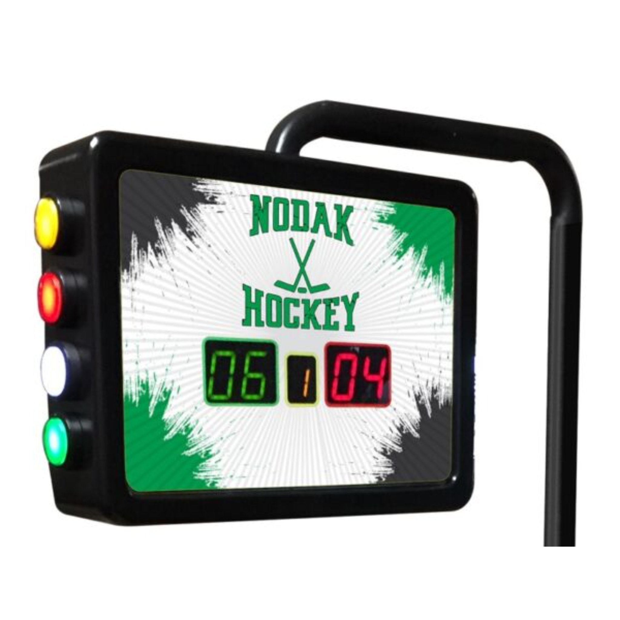 Holland Bar Stool official logo electronic shuffleboard scoring unit mounted on shuffleboard table for accurate score tracking