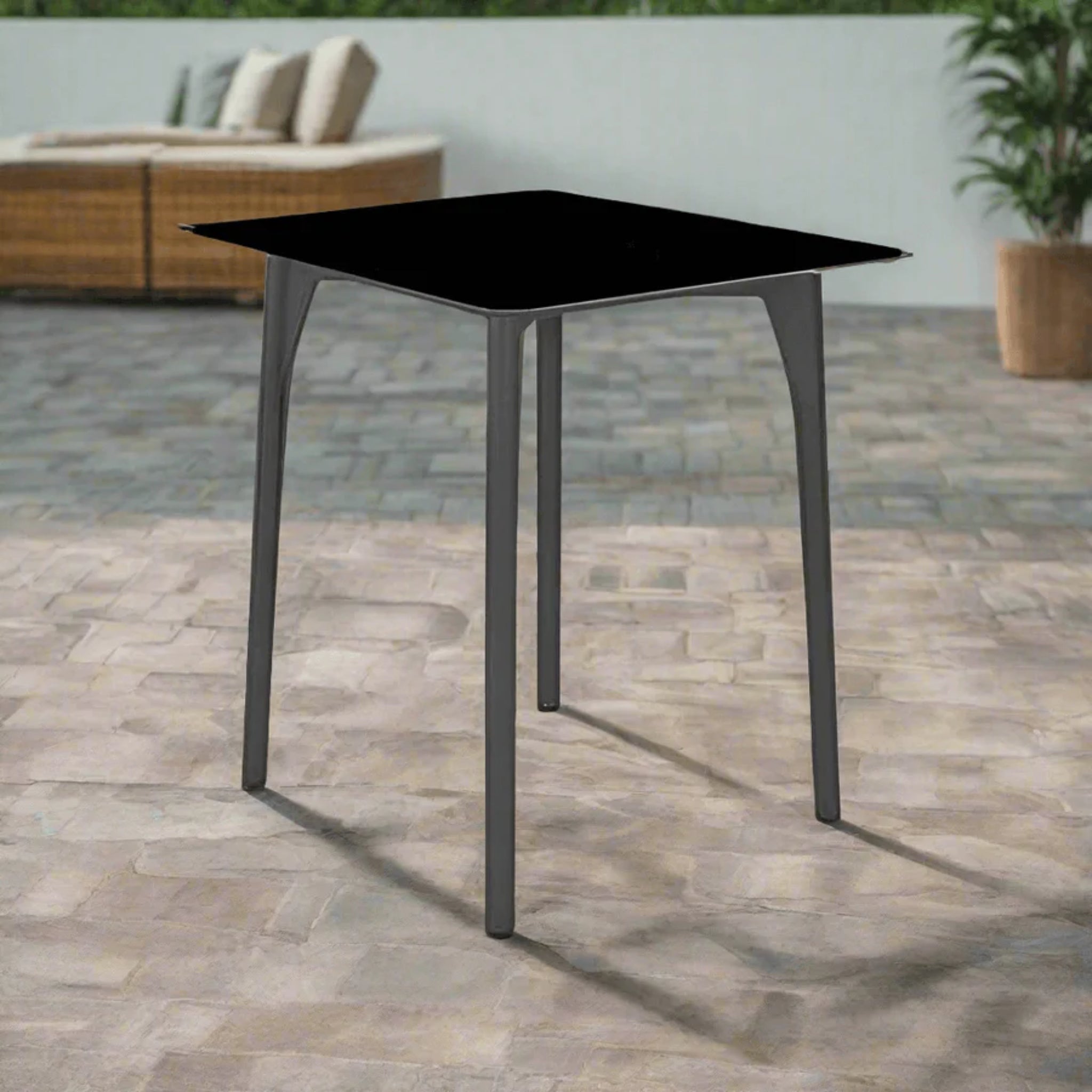 Skyline Design Boston Square Pub Table – Black Glass Top & Carbon Aluminum | Outdoor Pub Table