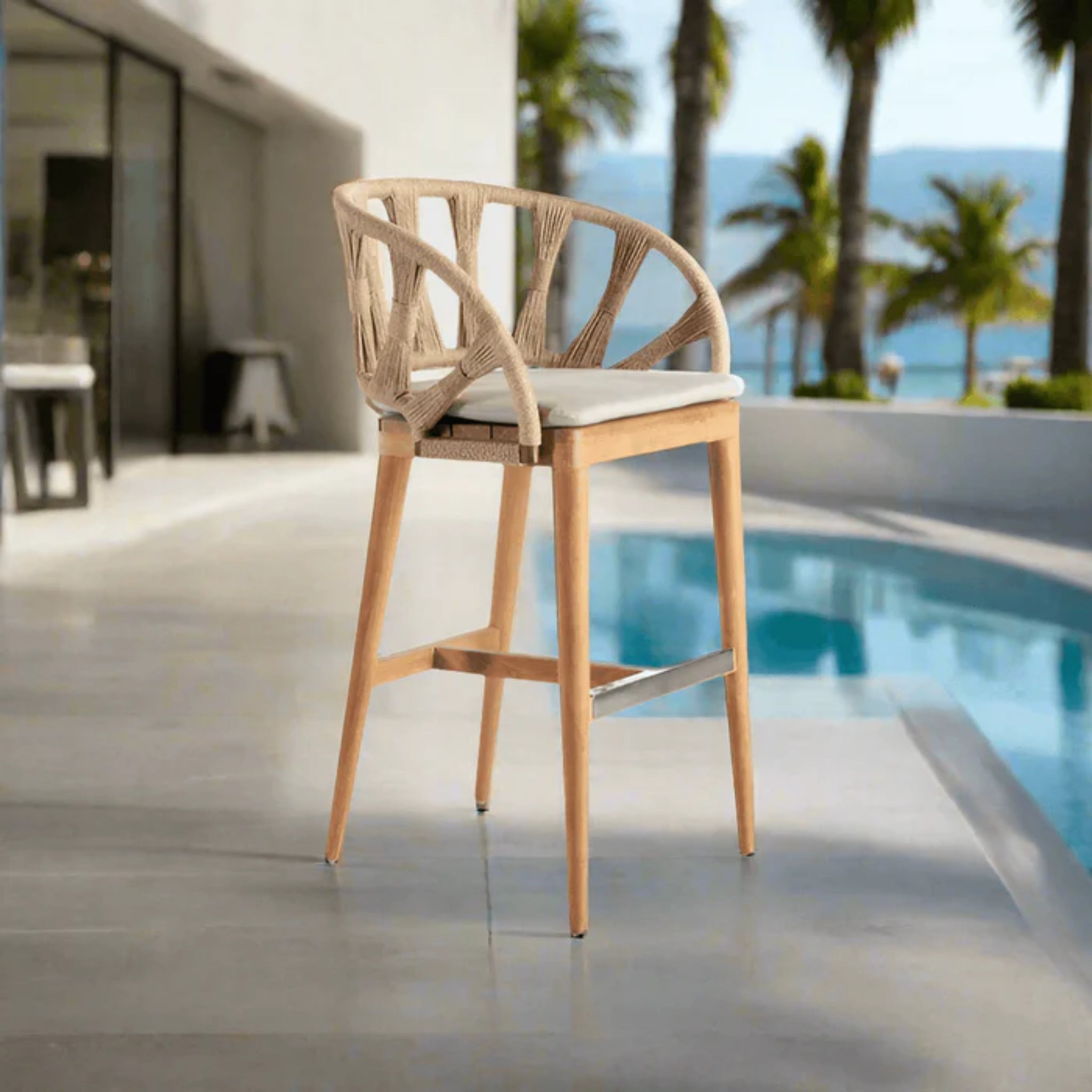 Skyline Design Krabi Barstool – Rami Natural Rope | Outdoor Bar Seating