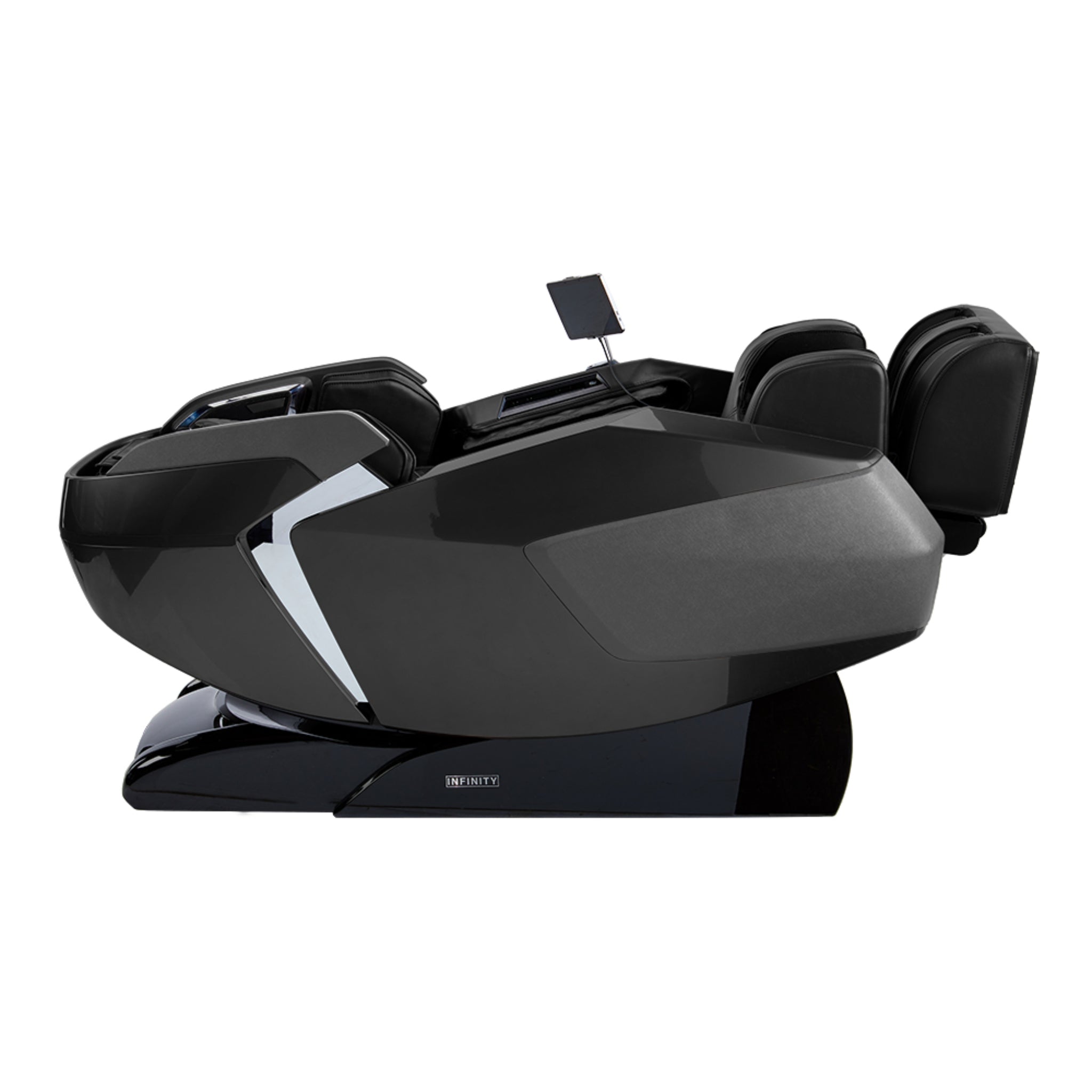 Infinity Imperial Syner-D massage chair with luxury full body 4D zero gravity design, featuring plush upholstery and advanced massage technology.