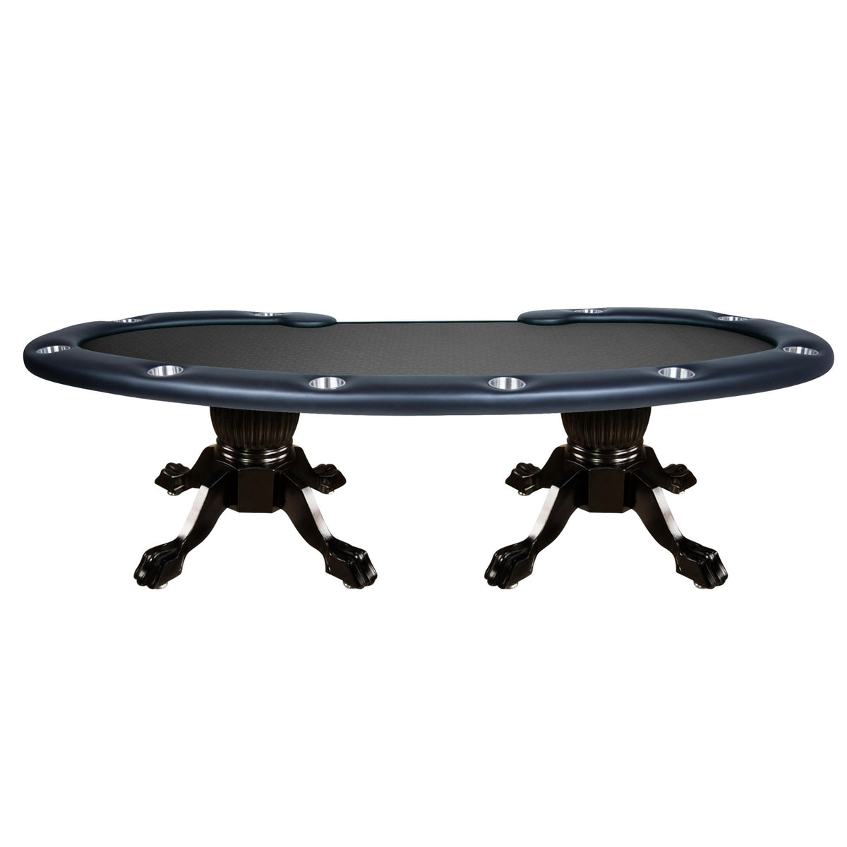 BBO Poker Tables Prestige X modern luxury Texas Hold’em poker table with green velvet surface and black accents.