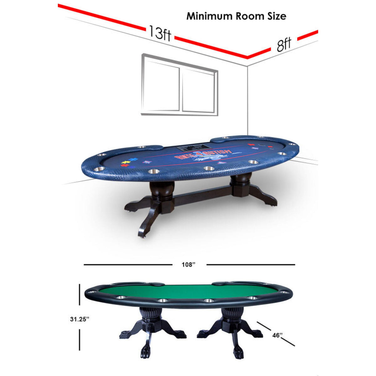 Green velvet BBO Poker Tables Prestige X poker table for Texas Hold’em, featuring modern luxury design and black accents.