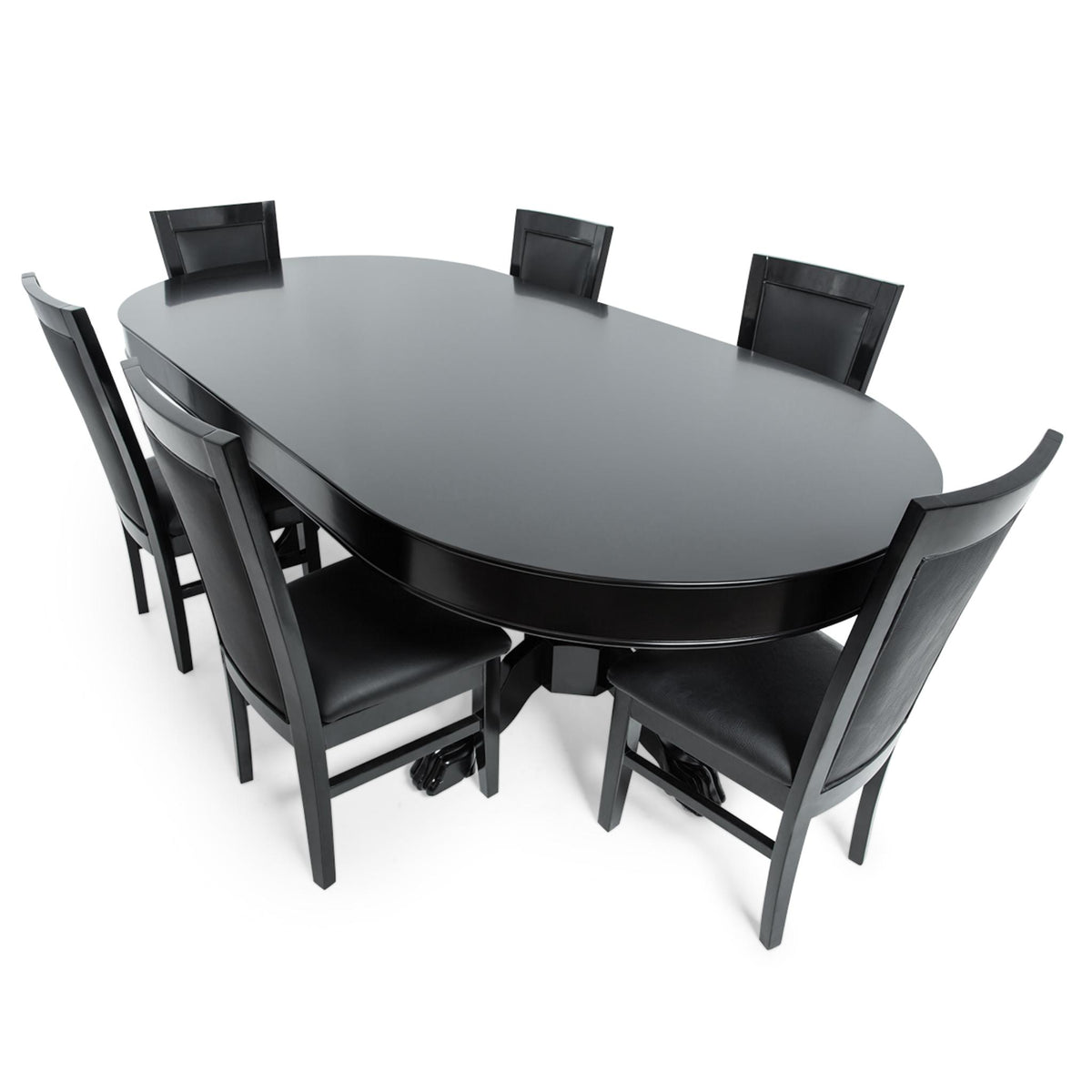 Green velvet BBO Poker Tables Elite Alpha luxury oval Texas Hold’em poker table with built-in cup holders and padded armrest.