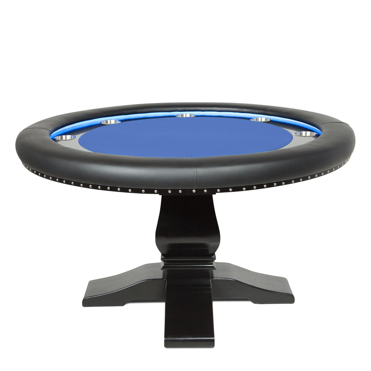 BBO Poker Tables Ginza round LED Texas Hold’em poker table with green velveteen surface and modern design.