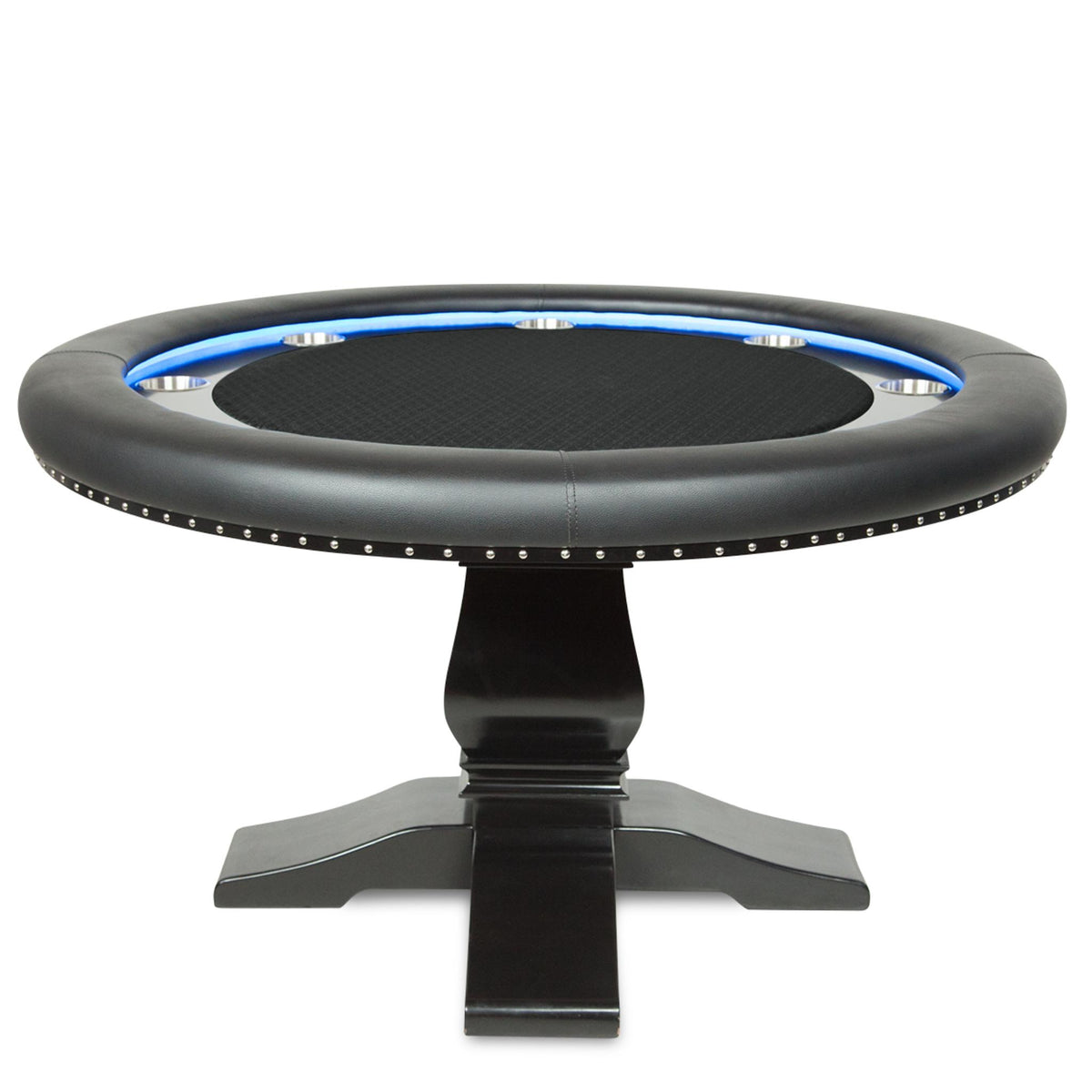 BBO Poker Tables Ginza round LED Texas Hold’em poker table with green velveteen surface and modern design.