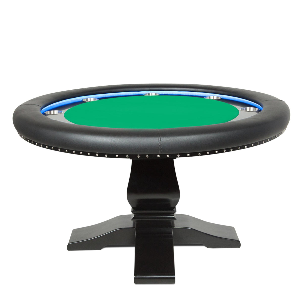 BBO Poker Tables Ginza round LED Texas Hold’em poker table with green velveteen surface and modern design.
