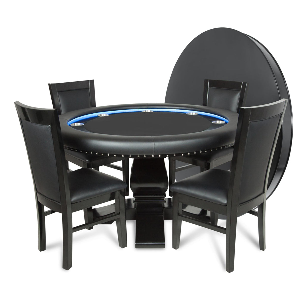 BBO Poker Tables Ginza round LED Texas Hold’em poker table with green velveteen surface and modern design.