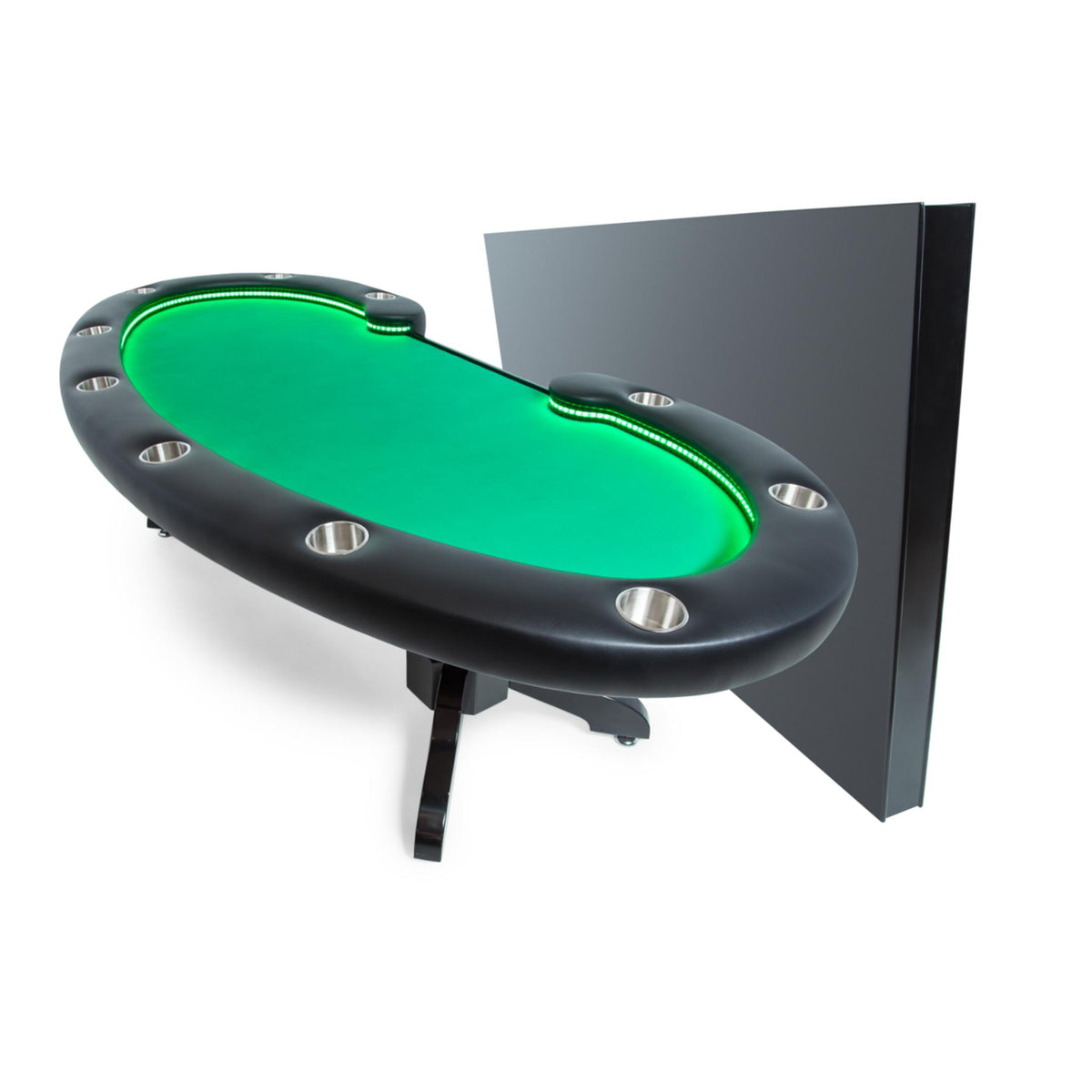 BBO Poker Tables Lumen HD poker table with green velveteen surface and premium LED lighting for Texas Hold’em poker games