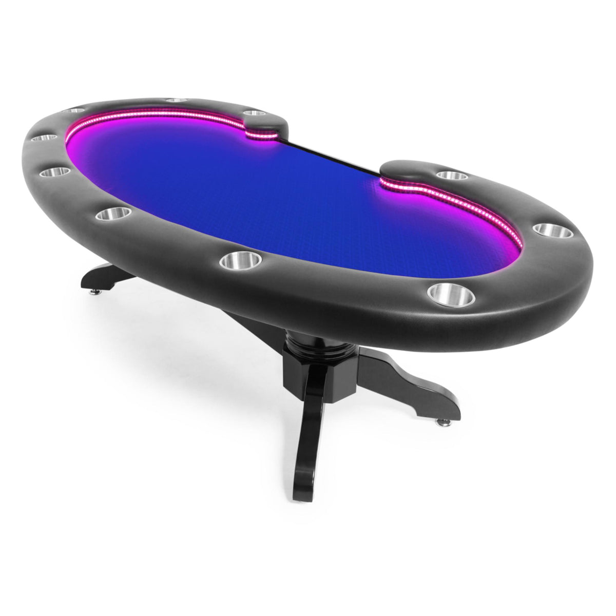 BBO Poker Tables Lumen HD LED Texas Hold’em poker table with green velveteen surface and illuminated edges for a premium gaming experience.