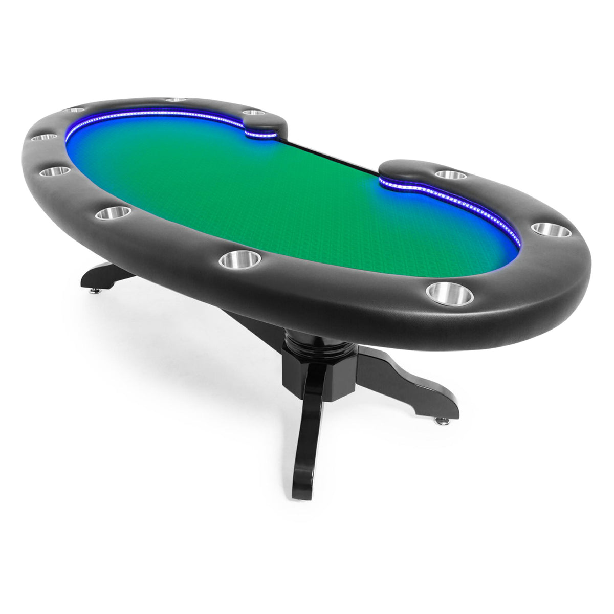 Green velveteen BBO Poker Tables Lumen HD poker table with premium LED lighting, designed for Texas Hold'em poker gameplay.