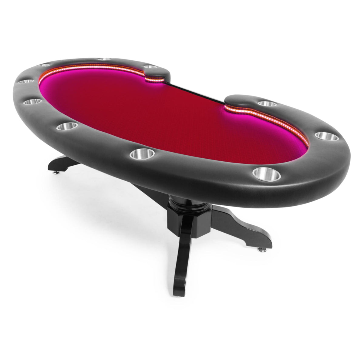 BBO Poker Tables Lumen HD Texas Hold’em poker table with green velveteen surface and built-in LED lighting for premium game play.