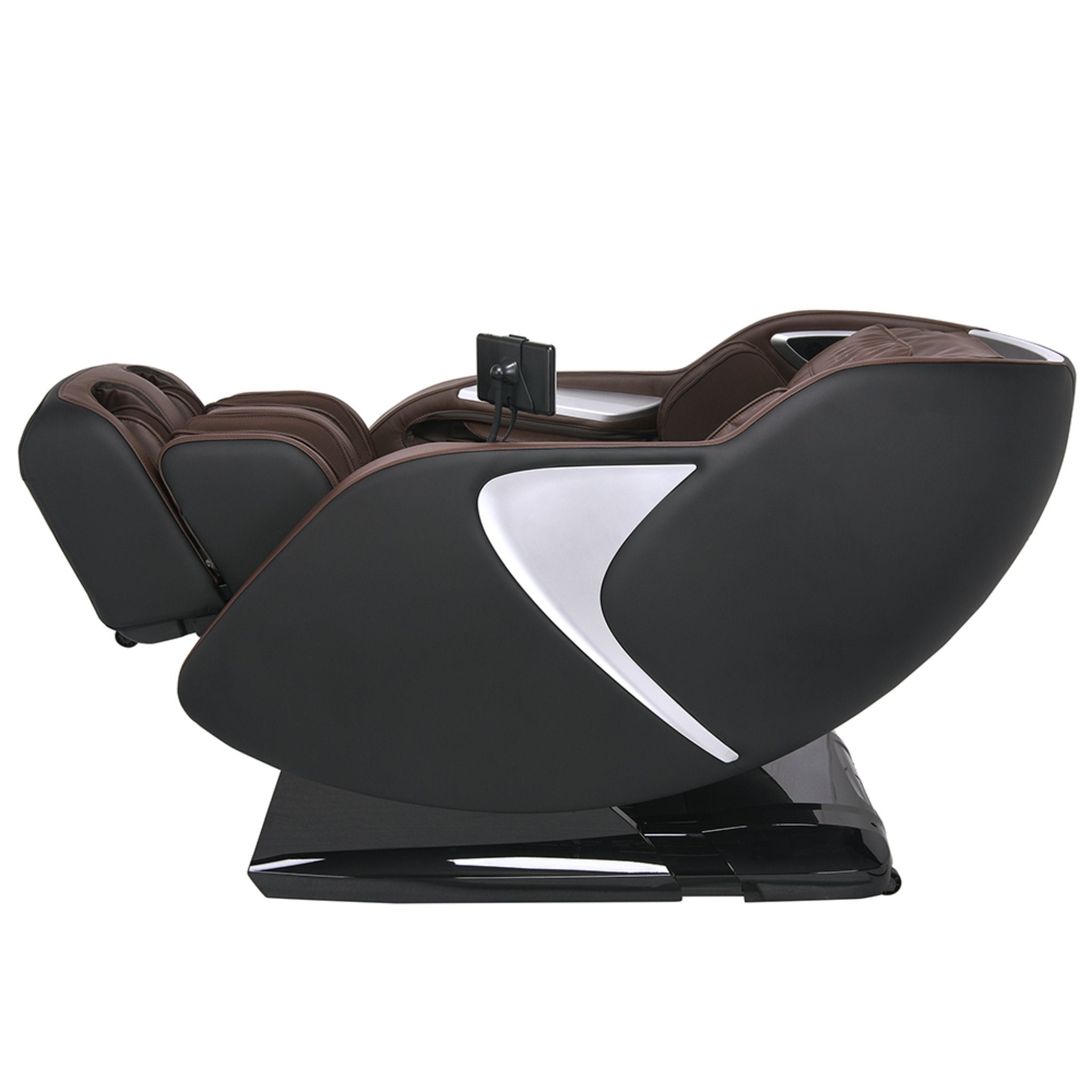 Kyota Joubu M880 massage chair with full-body design, 4D zero gravity feature, black leather upholstery, and adjustable armrests.