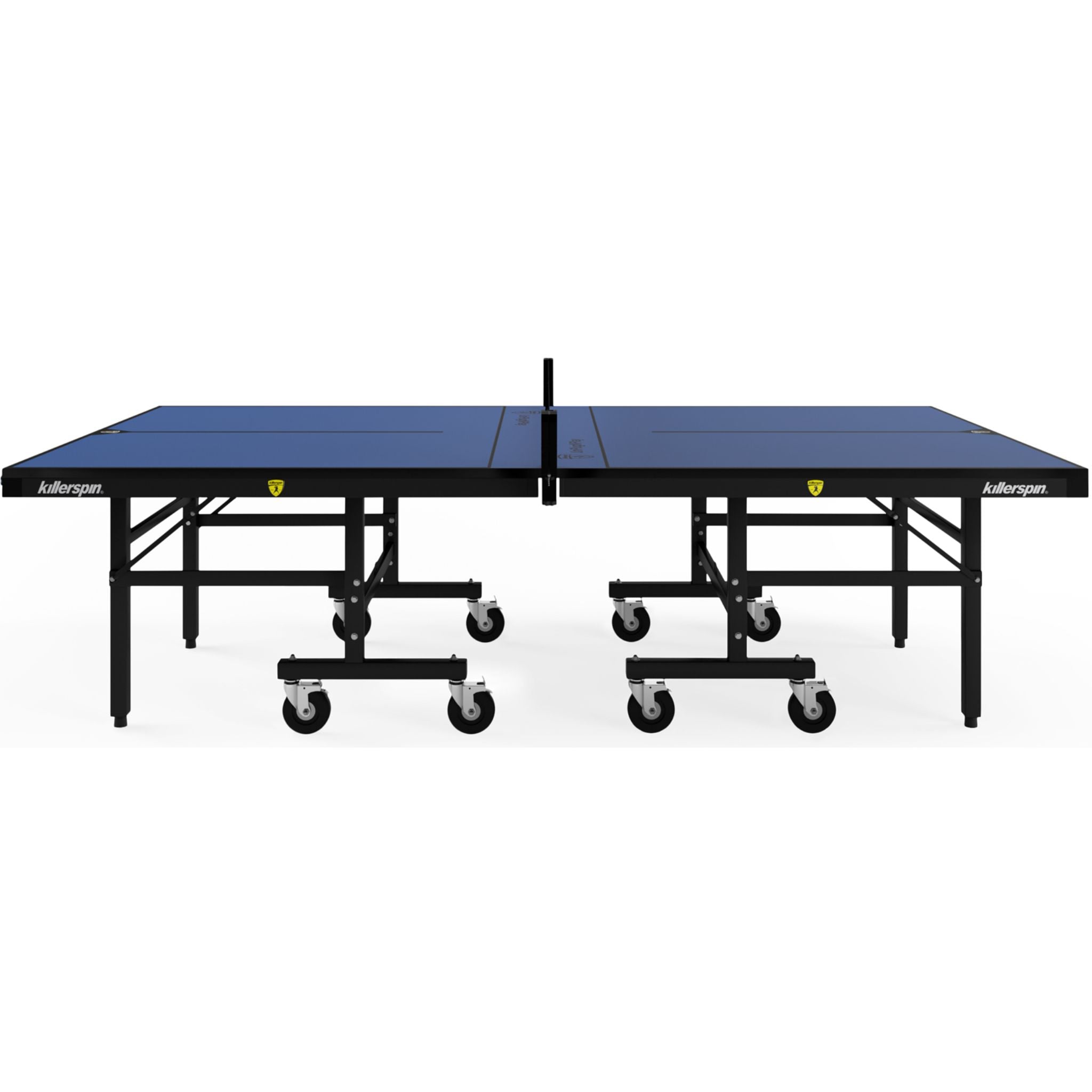 Killerspin MyT 415X Max DeepBlu indoor ping pong table with blue surface and sturdy legs for competitive table tennis gameplay.