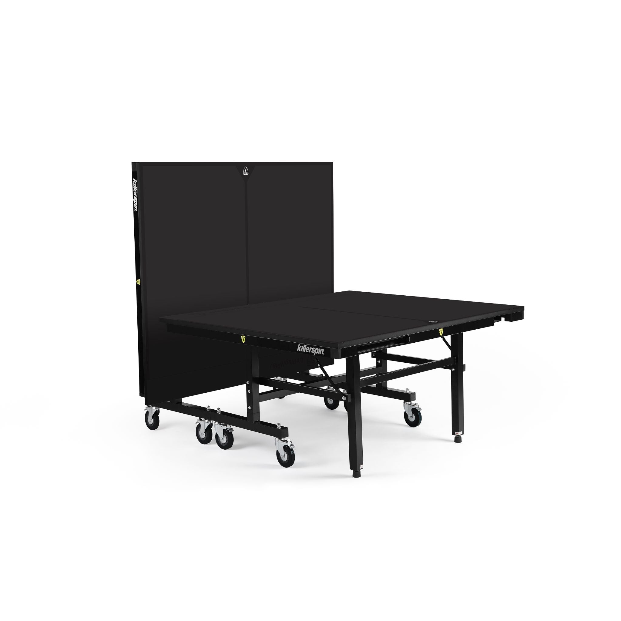 Killerspin MyT 415X Max black indoor ping pong table with sleek design, playing surface, and net setup for table tennis.