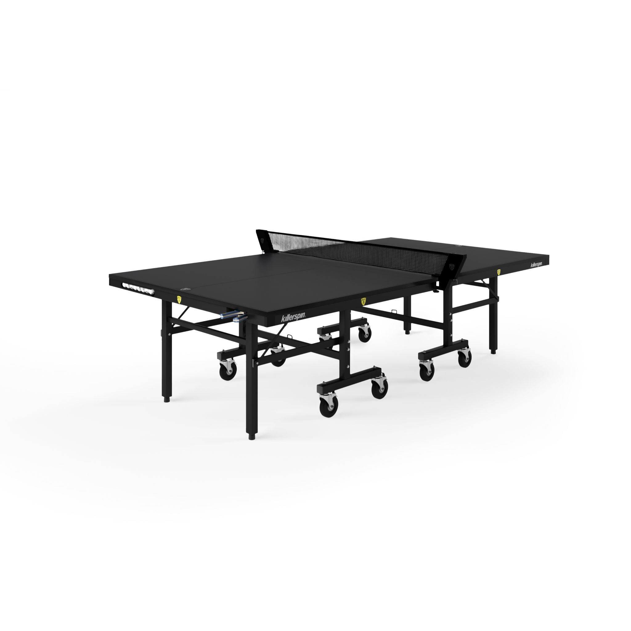 Killerspin MyT 415X Max black indoor ping pong table with net, suitable for competitive table tennis play.