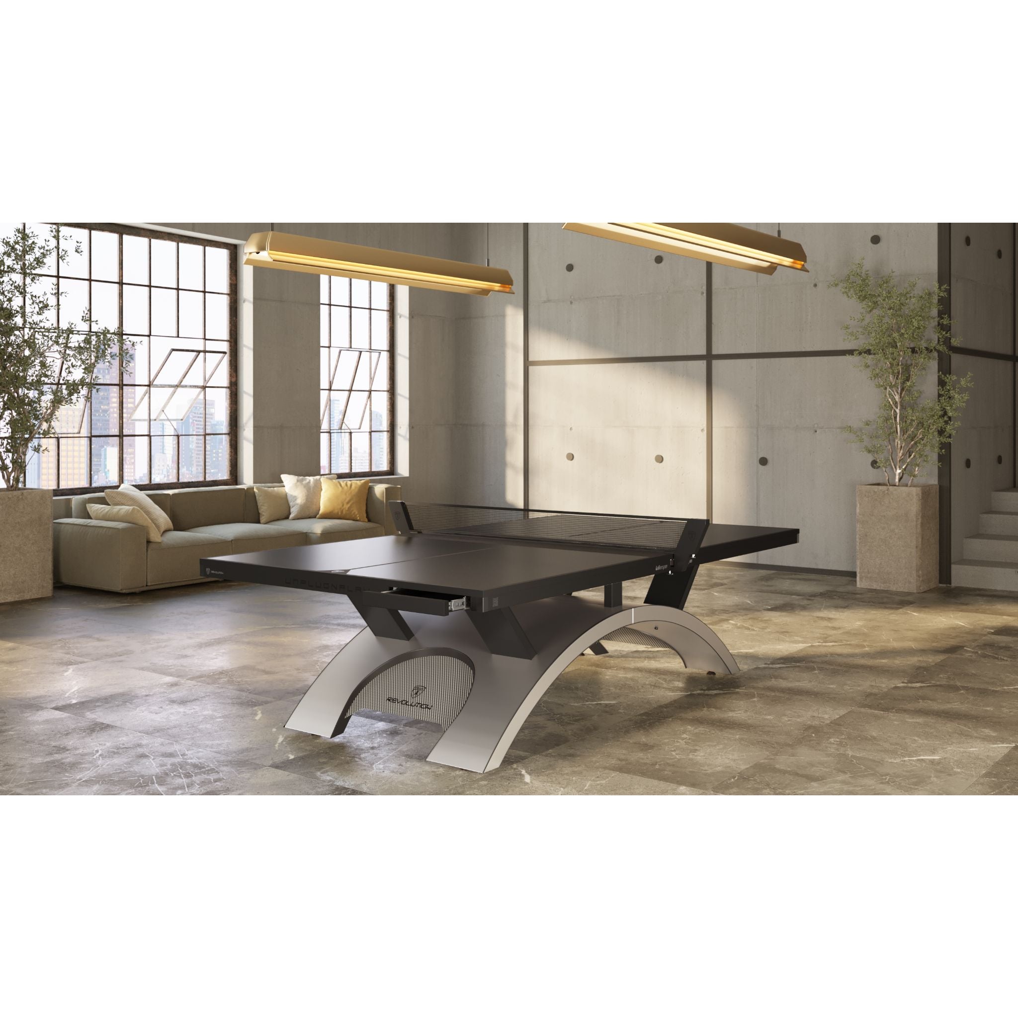 Killerspin Revolution SVR Platinum Black 2025 Edition ping pong table with sleek black surface and sturdy frame for competitive play.