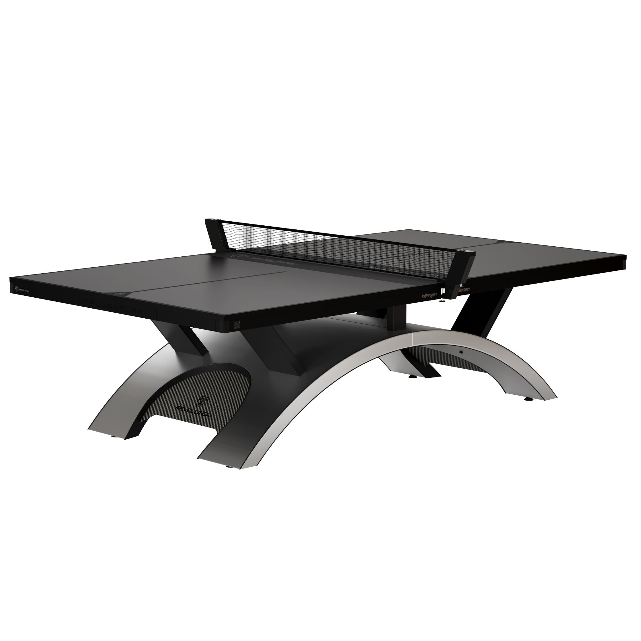 Killerspin Revolution SVR Platinum Black 2025 Edition ping pong table with a sleek black surface and sturdy frame for competitive play.