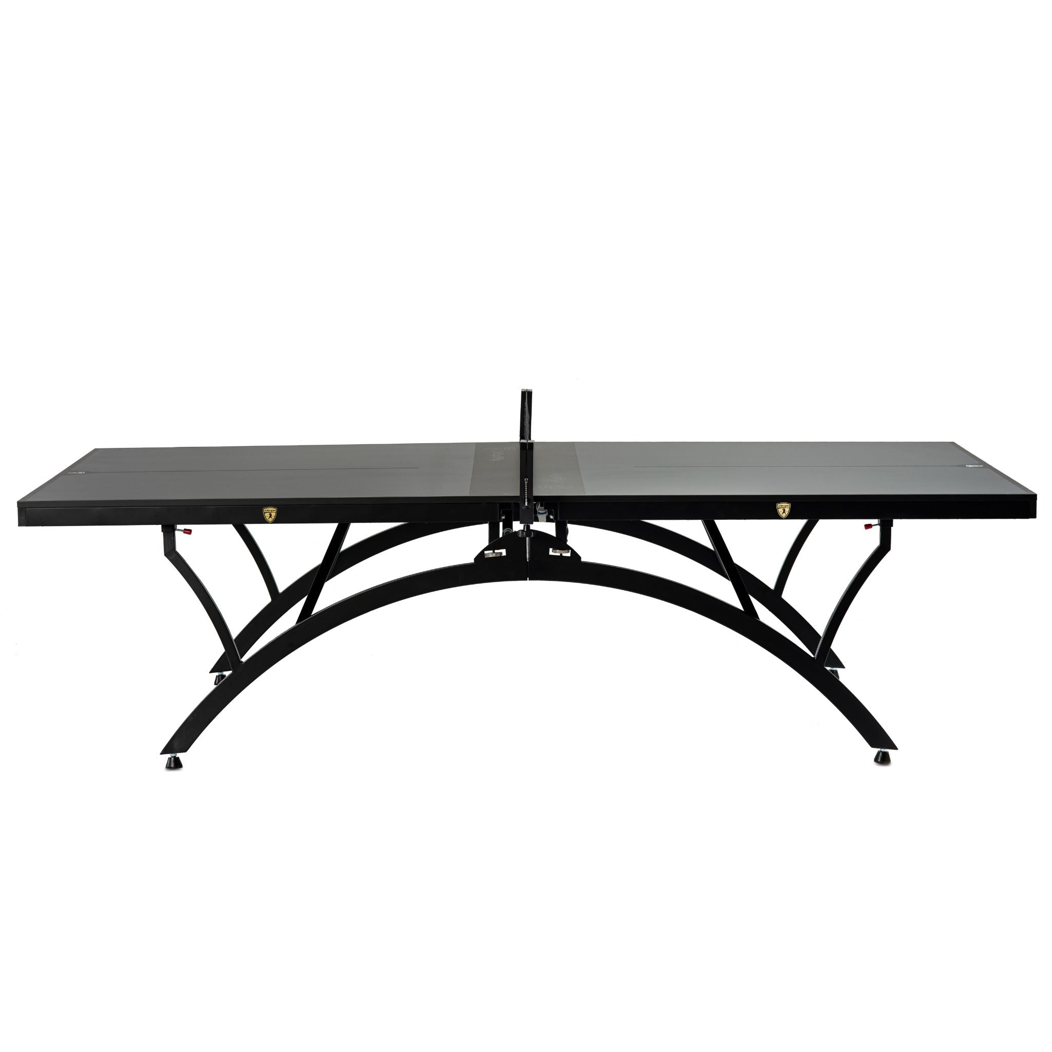 Killerspin SVR BlackWing-O indoor/outdoor ping pong table with sleek black surface and sturdy metal legs for table tennis play.