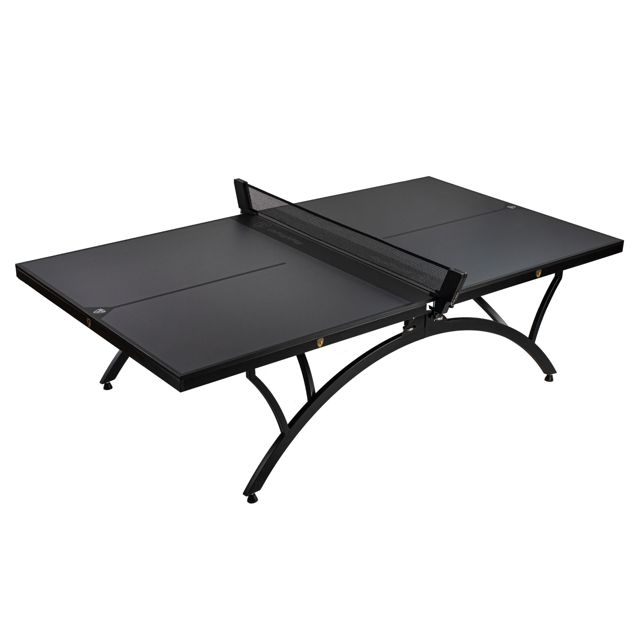 Killerspin SVR BlackWing-O indoor/outdoor ping pong table with black surface and sturdy frame, ideal for table tennis gameplay.