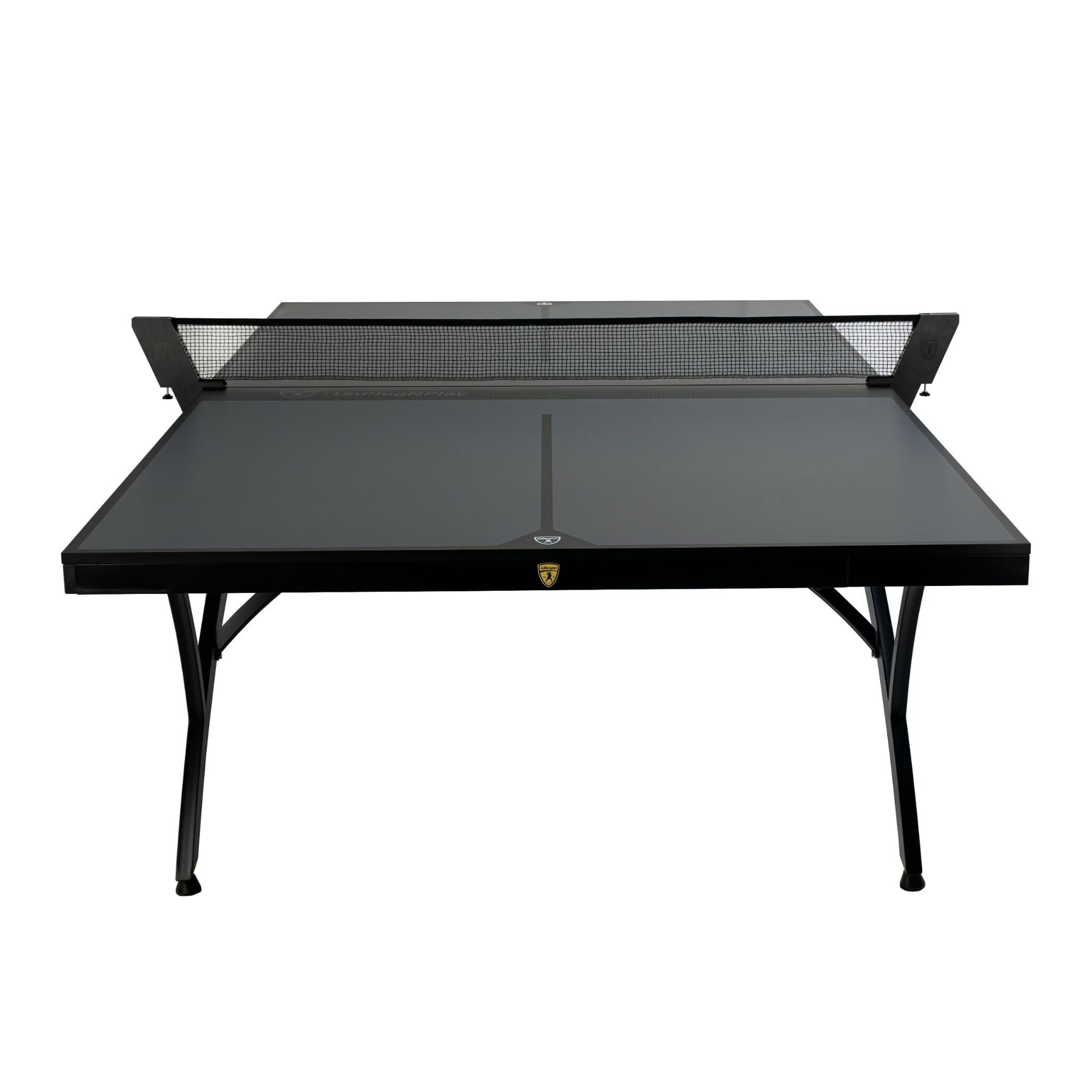Killerspin SVR BlackWing-O indoor/outdoor ping pong table with sleek black surface and sturdy frame for game play.