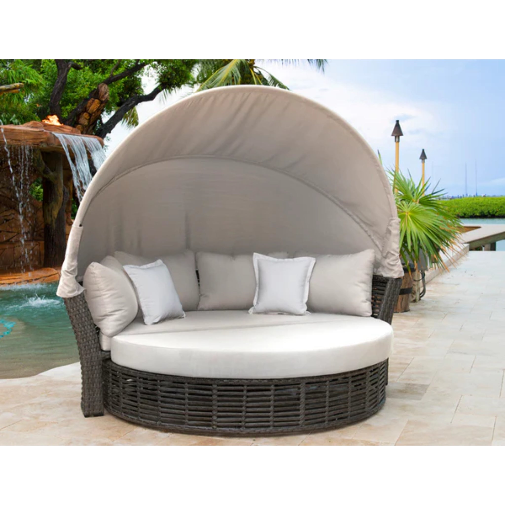 Panama Jack Outdoor Graphite Canopy Outdoor Daybed with Ottoman, luxury patio furniture for outdoor lounging and relaxation