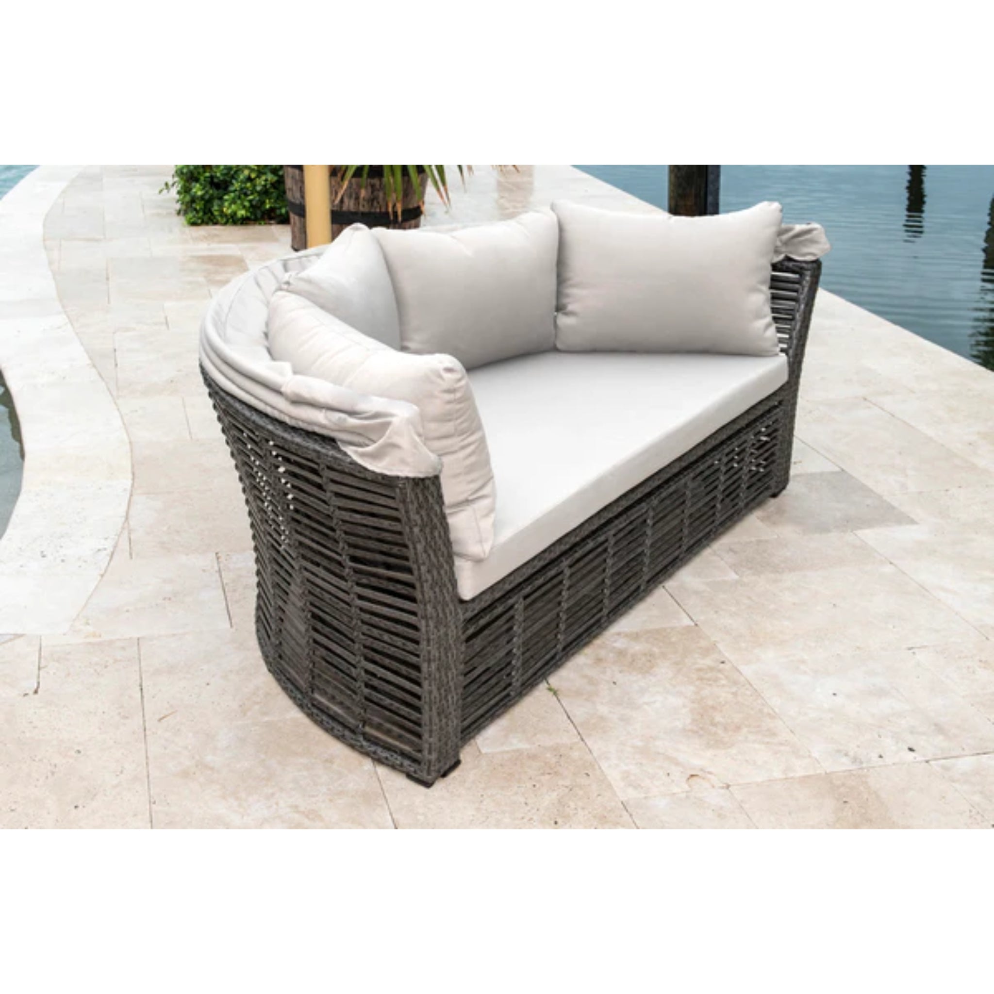 Panama Jack Outdoor Graphite Canopy Outdoor Daybed with Ottoman, luxury patio outdoor daybed for relaxing outdoor spaces