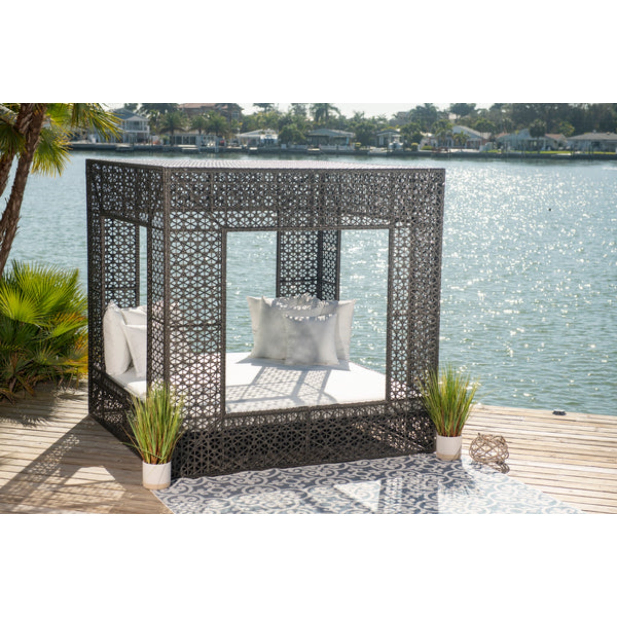 Panama Jack Outdoor Serenity Square outdoor daybed with luxury wicker patio design, featuring plush cushions for outdoor relaxation.
