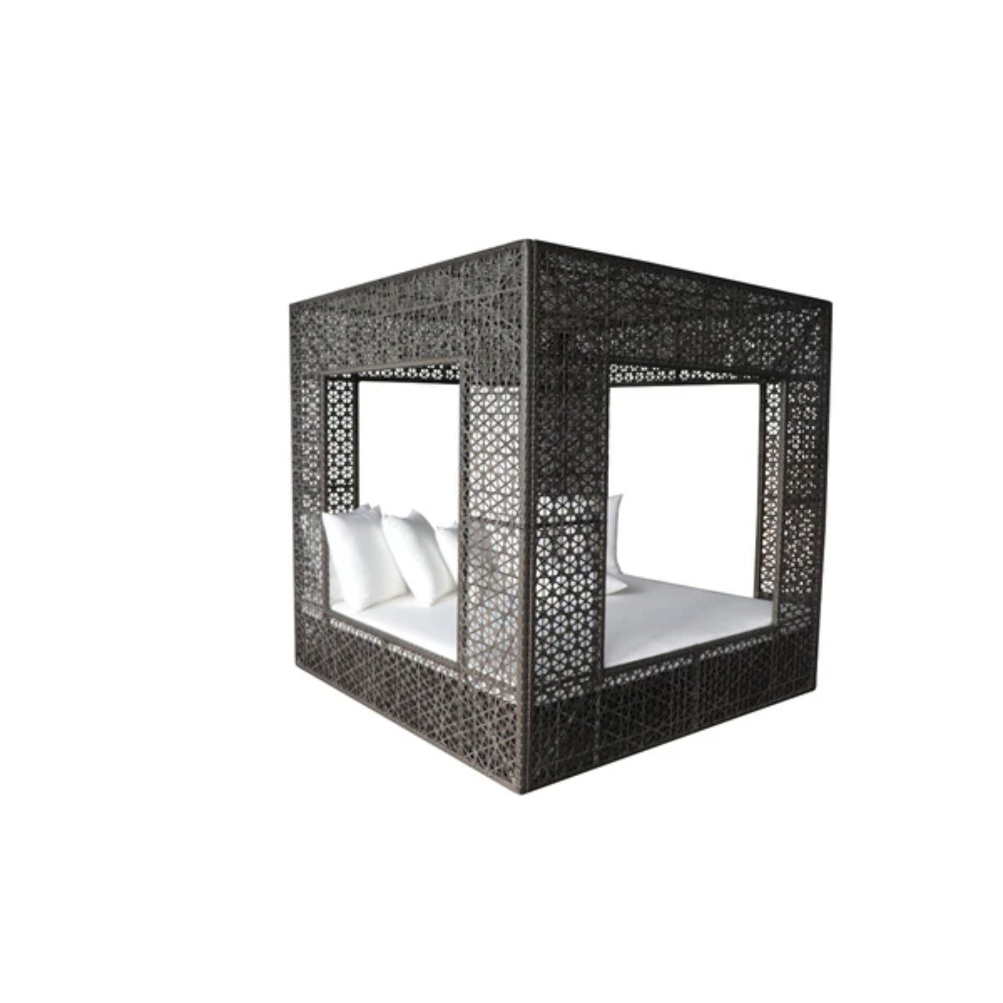Panama Jack Outdoor Serenity square outdoor daybed with luxury wicker design, ideal for patio lounging and outdoor relaxation.