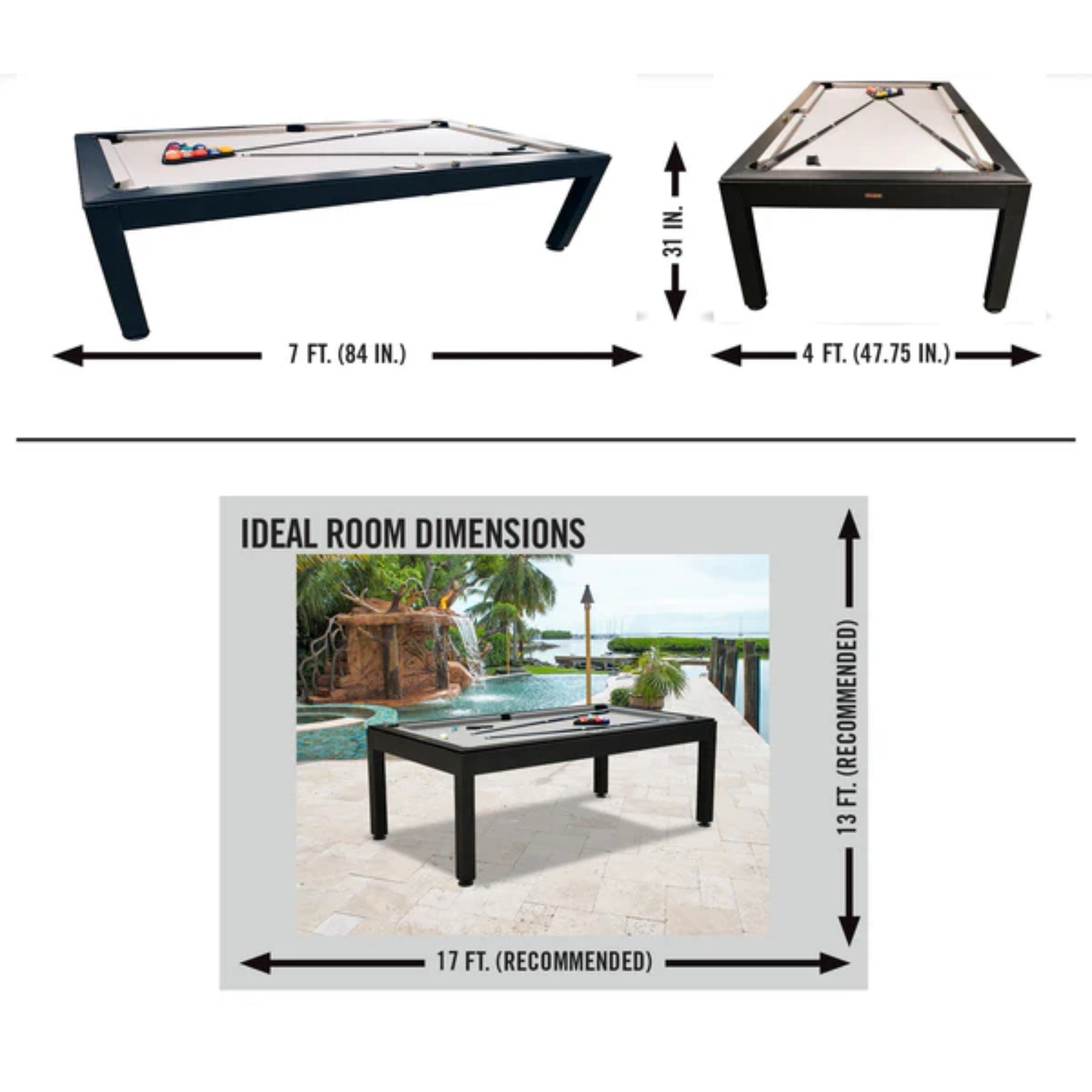 Panama Jack Outdoor weather-resistant pool table with Sunbrella cloth, outdoor billiards table for durable backyard entertainment