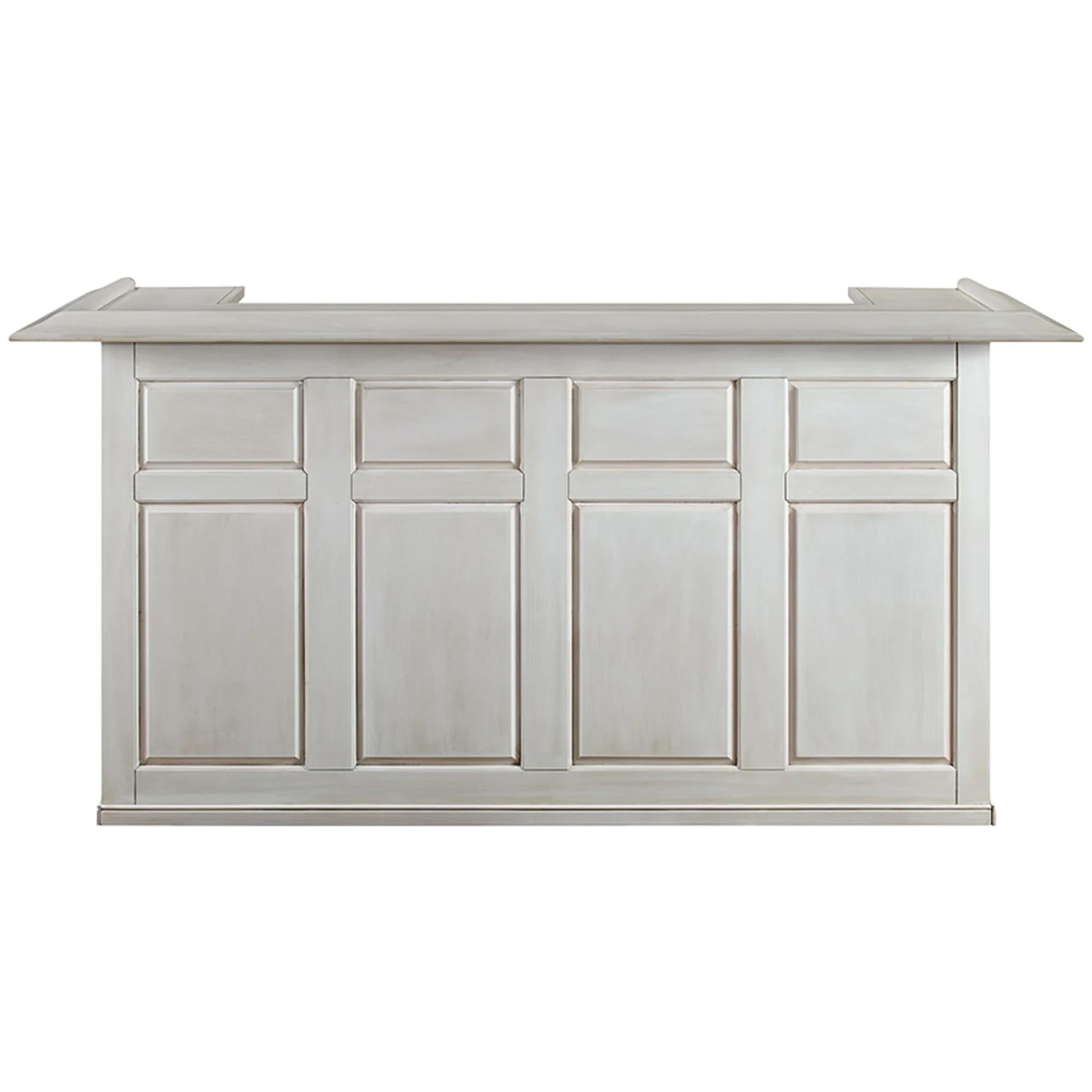 Ram Game Room English pub style bar cabinet in antique white, solid wood with classic design for home game room or bar area.
