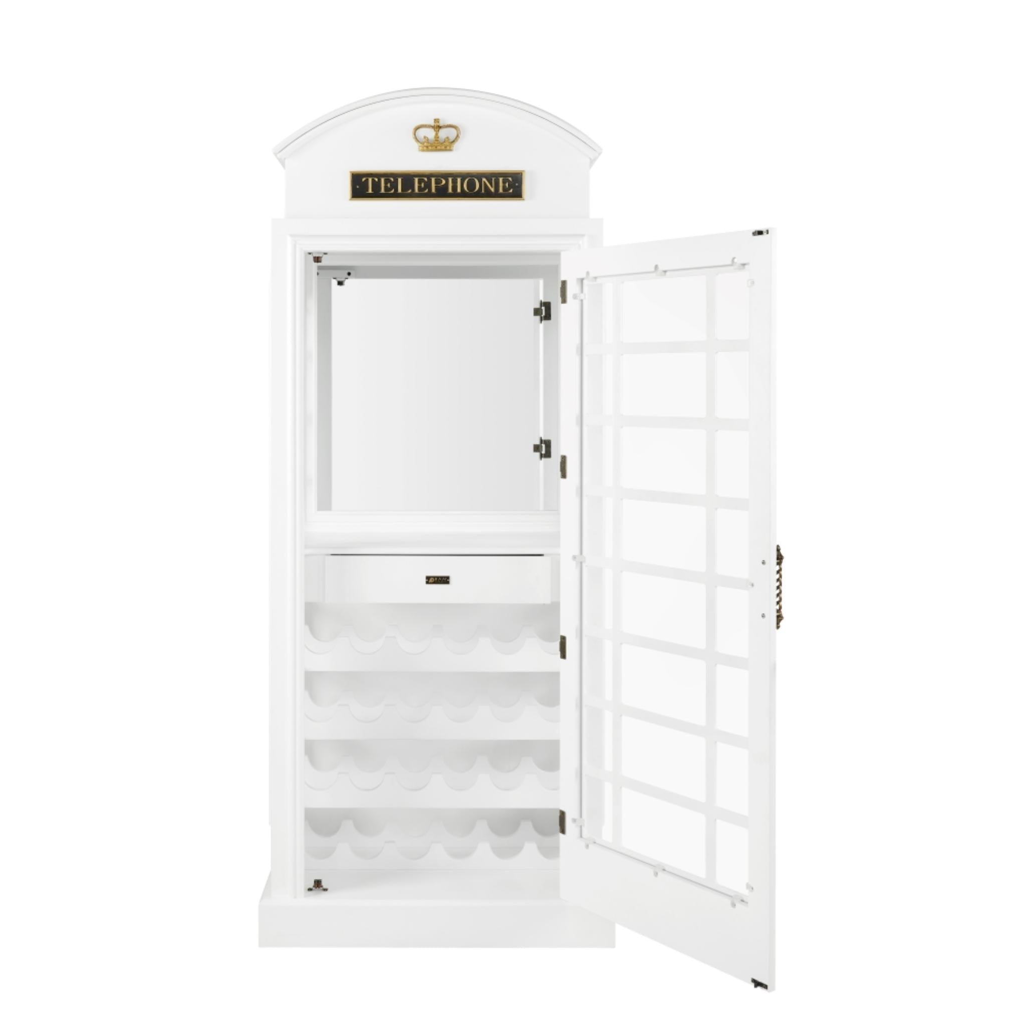 Black Ram Game Room English Phone Booth Bar Cabinet, vintage pub style liquor cabinet with detailed design and storage space.