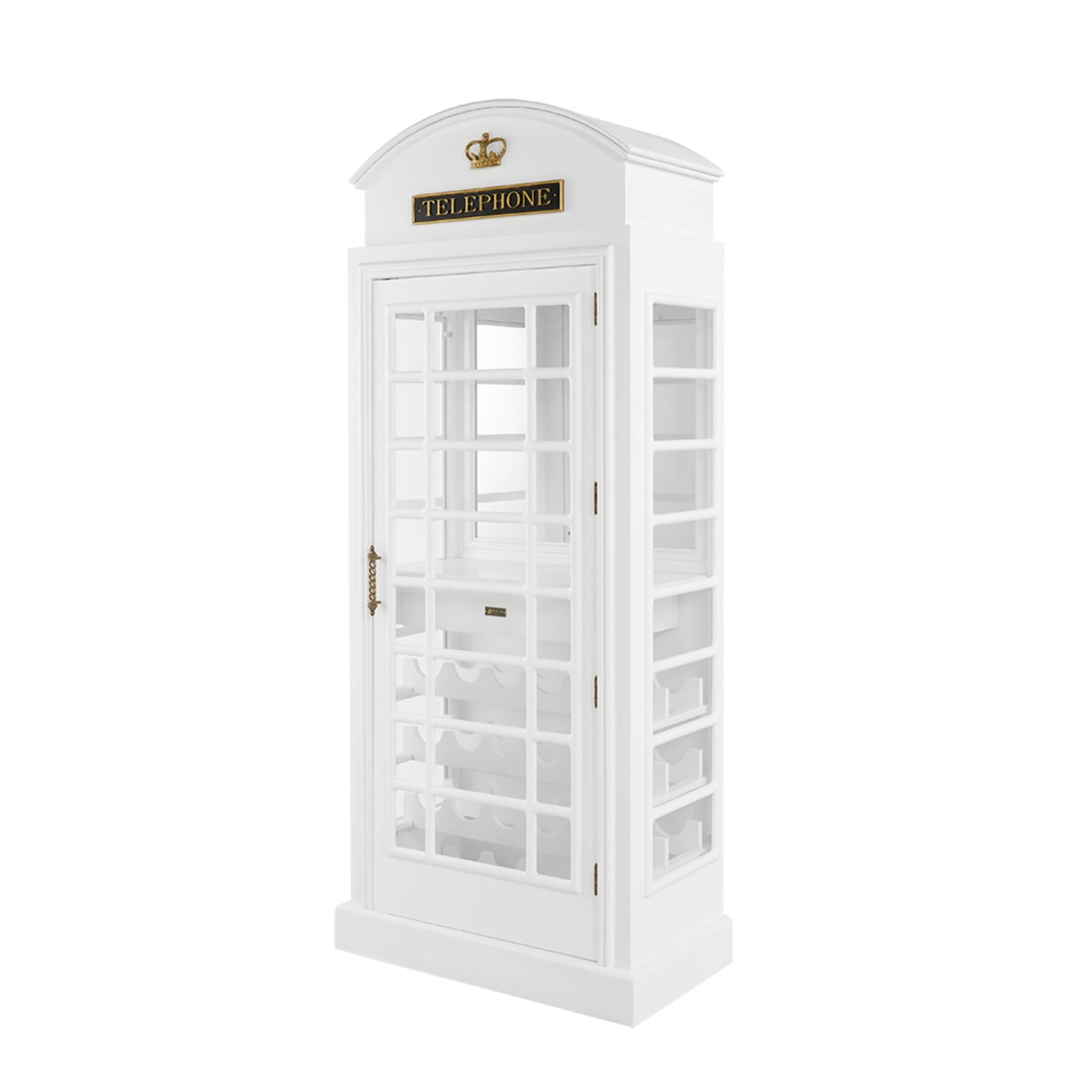 Ram Game Room vintage black English phone booth bar cabinet, pub-style liquor cabinet with storage and antique design features.