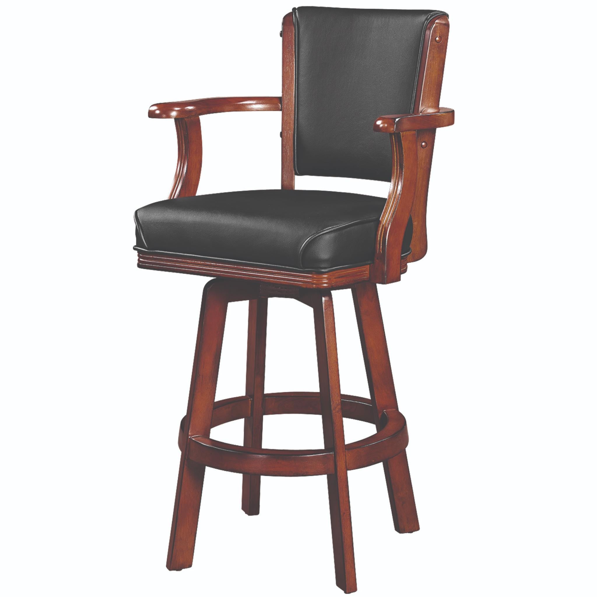 Ram Game Room swivel bar stool with arms in cappuccino finish, featuring a padded seat and backrest for comfortable seating.