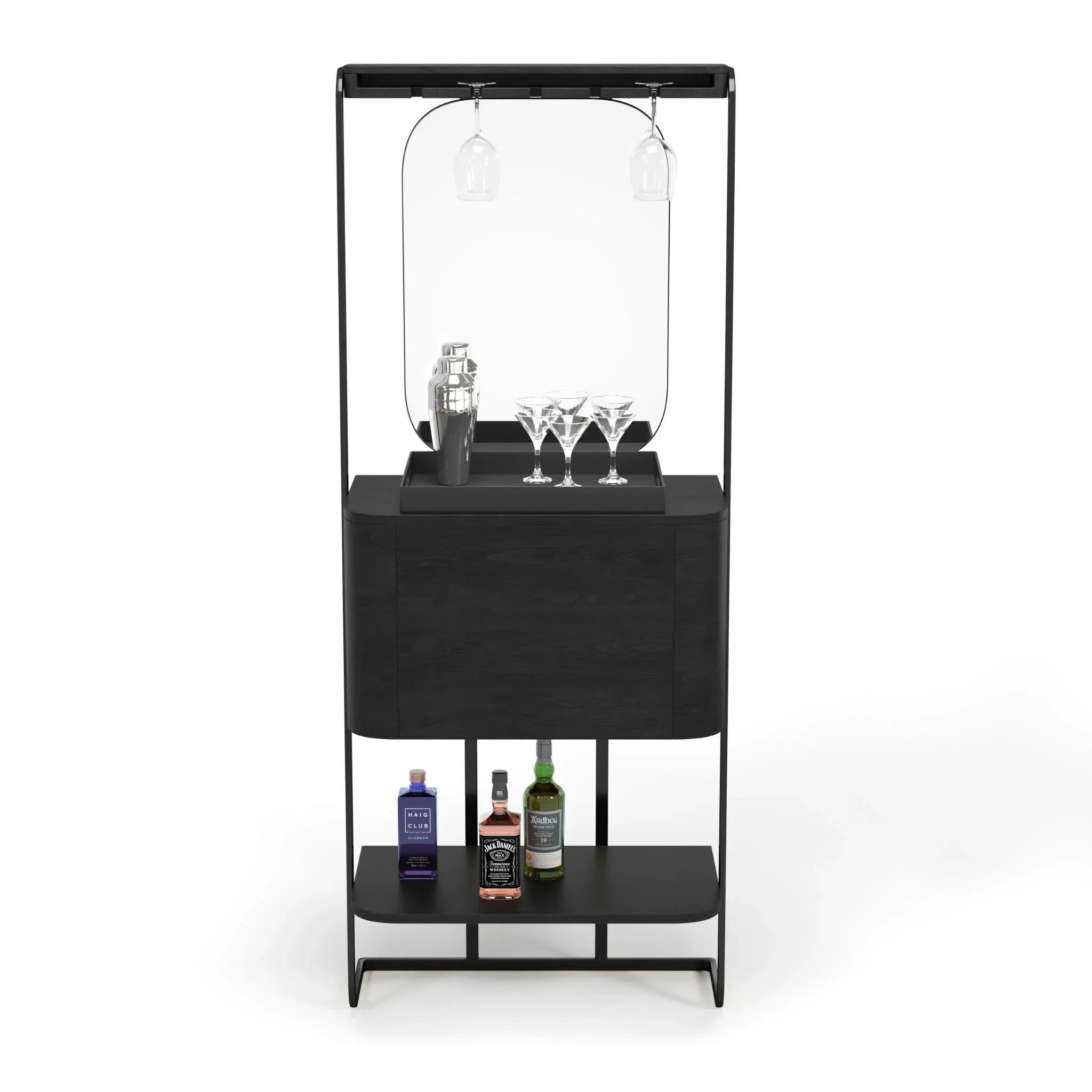 Ram Game Room Prohibition Series mini cocktail bar in walnut finish, compact home bar cabinet with storage and stylish design.