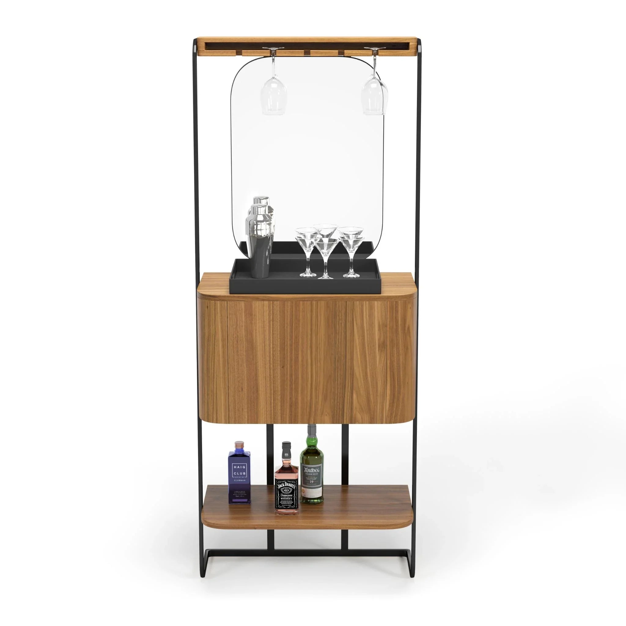 Ram Game Room Prohibition Series mini cocktail bar cabinet in walnut, stylish home bar storage with vintage design.