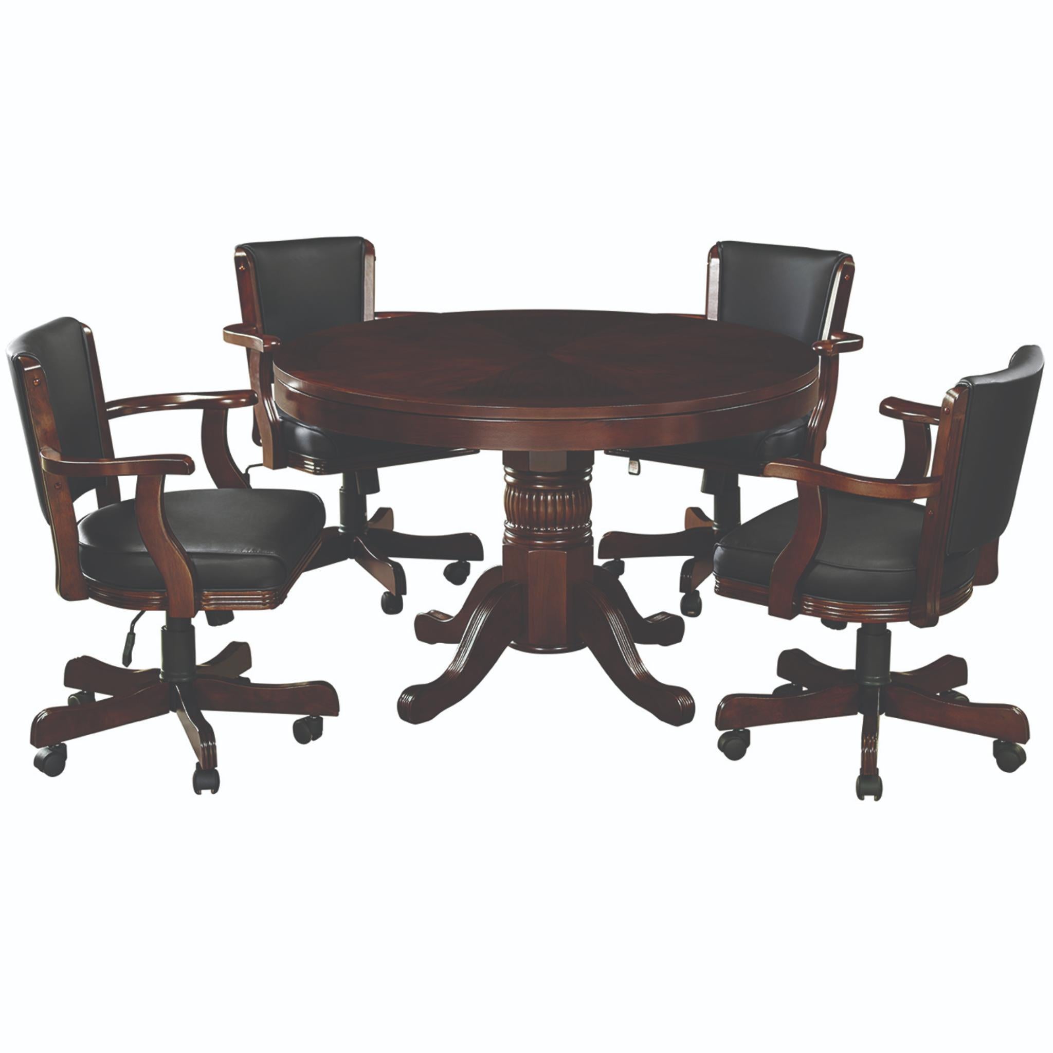 Ram Game Room 48-inch round 3-in-1 game table set with poker surface and four swivel chairs, ideal for game rooms and entertaining