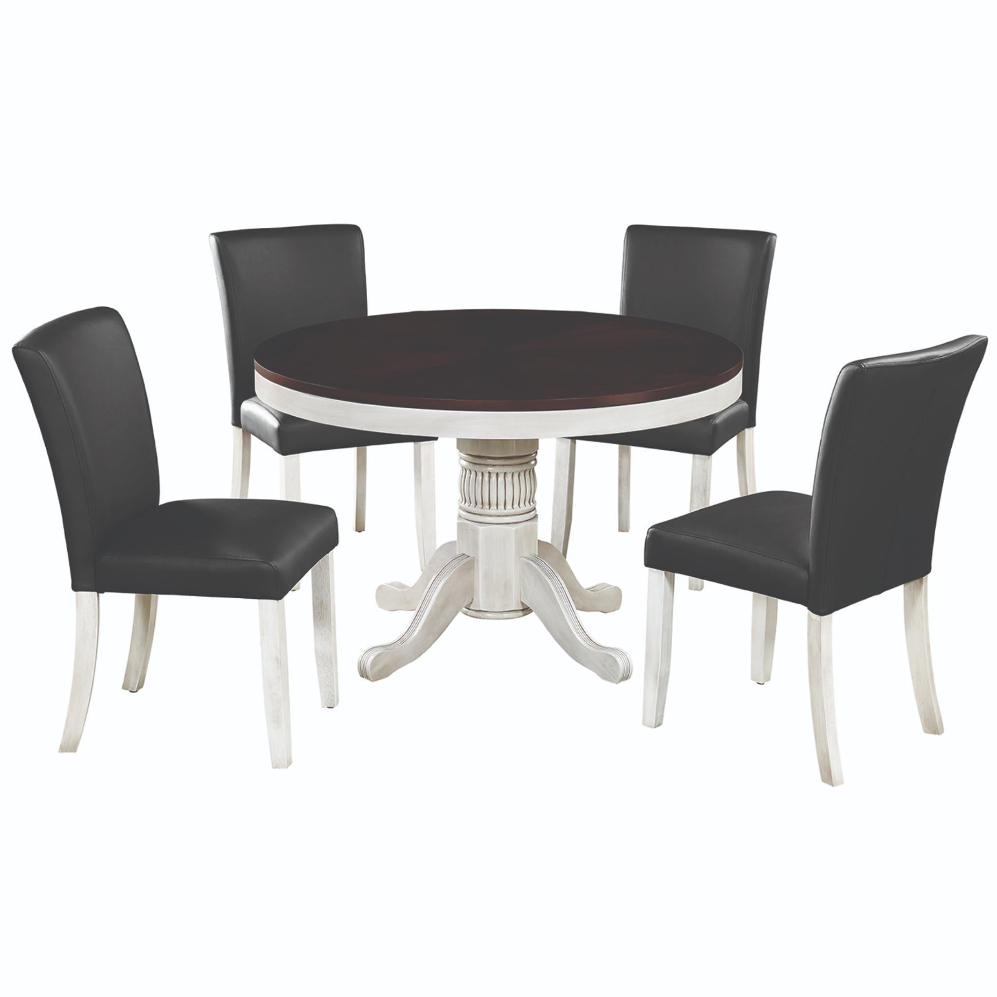 Ram Game Room 48-inch round 3-in-1 game table set with poker and dining options, includes four matching dining chairs.