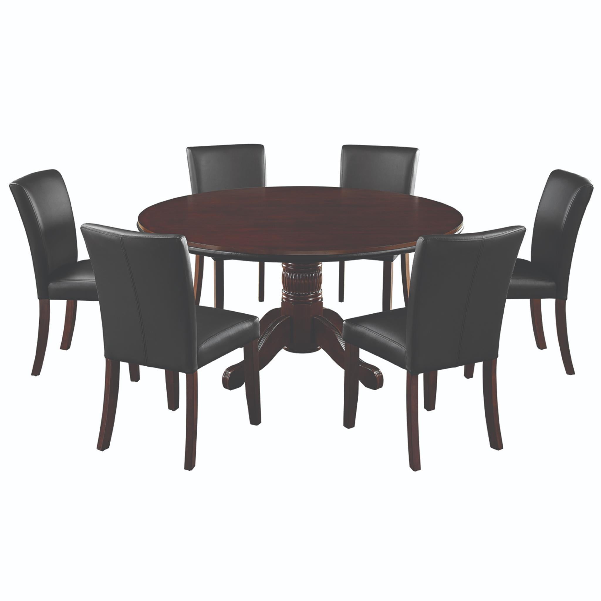 Ram Game Room 60-inch round 2-in-1 poker and dining table set with six cappuccino-colored chairs
