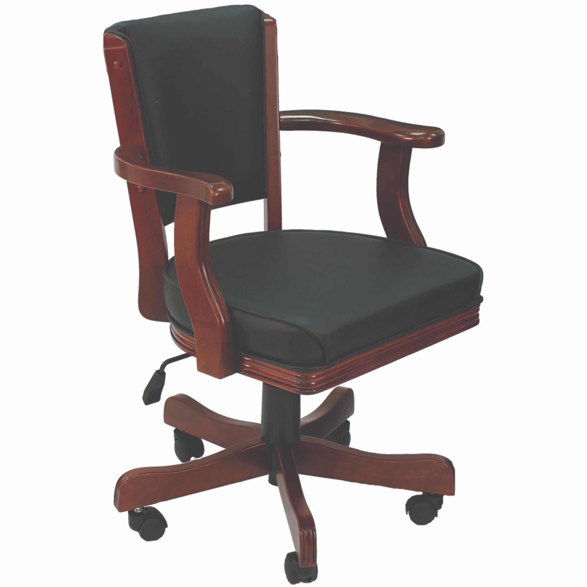 Ram Game Room 60-inch 2-in-1 poker dining table set with six swivel chairs, featuring a round cappuccino-colored game and dining table.
