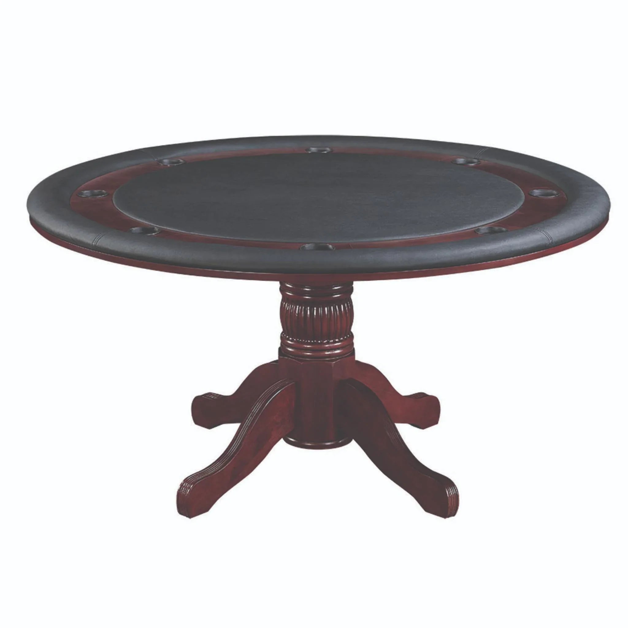 Ram Game Room 60-inch 2-in-1 poker and dining table set with antique white finish, featuring a round poker table and six swivel chairs.