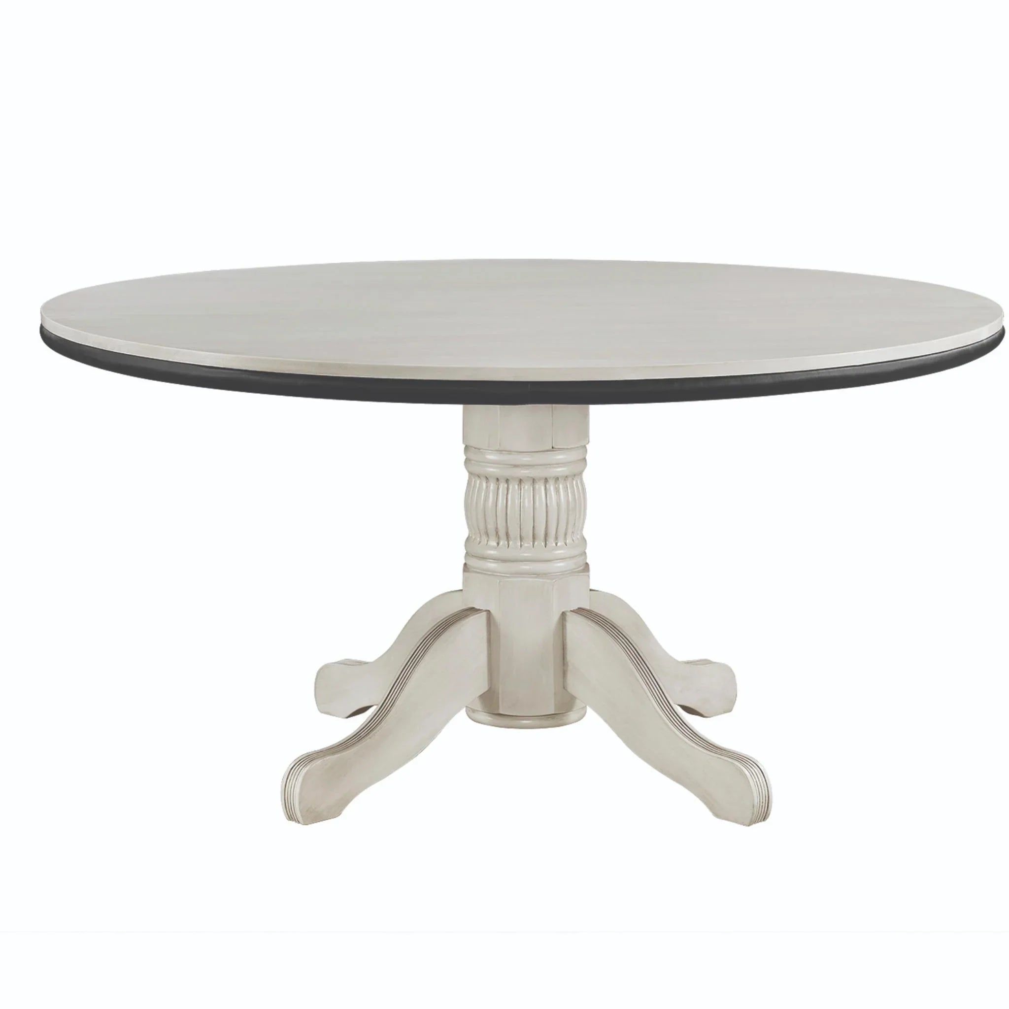 Round 60-inch RAM Game Room convertible poker and dining table with antique white finish, suitable for poker games and dining.