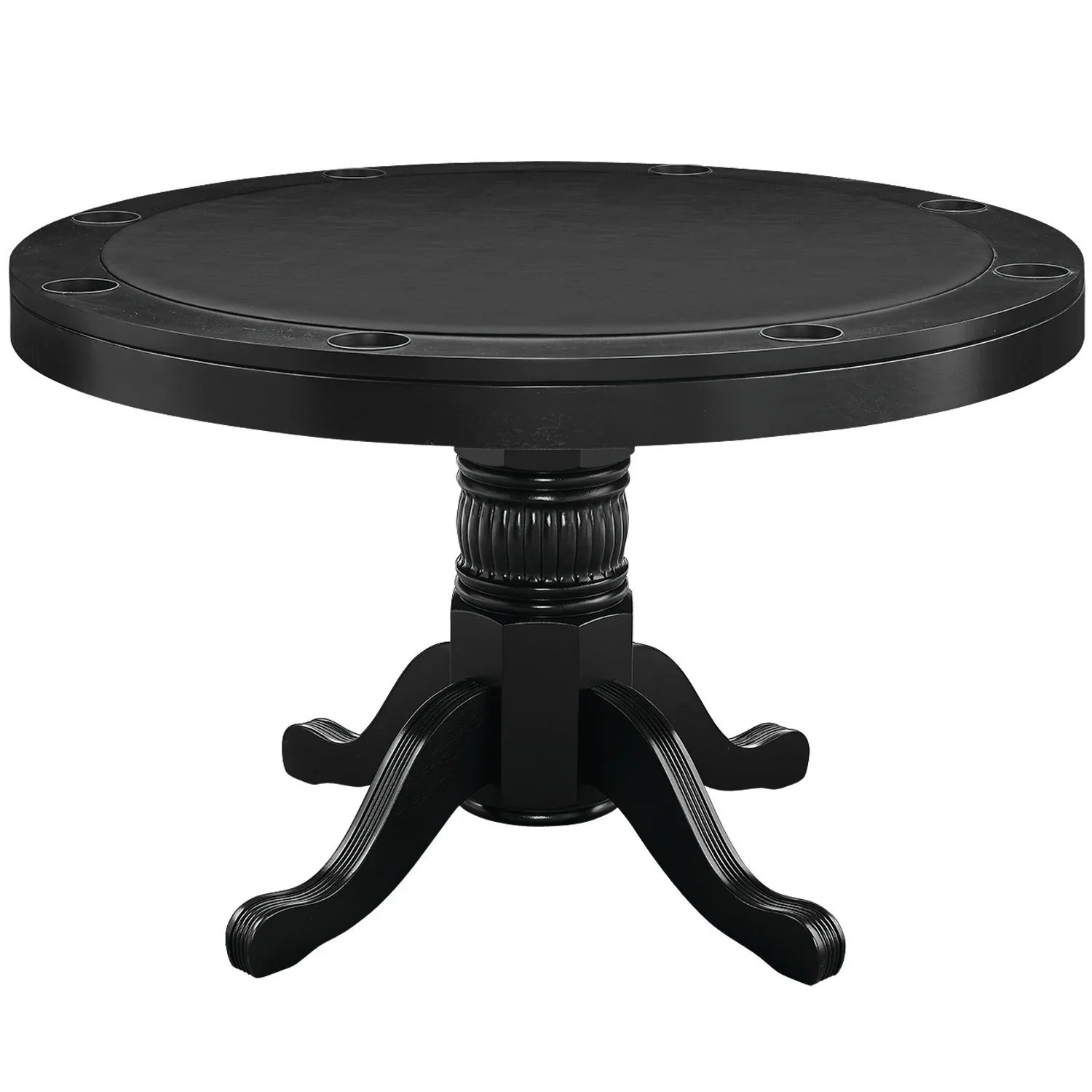 Ram Game Room 3-in-1 game table with round 48-inch surface for poker, dining, and storage, in antique white finish.