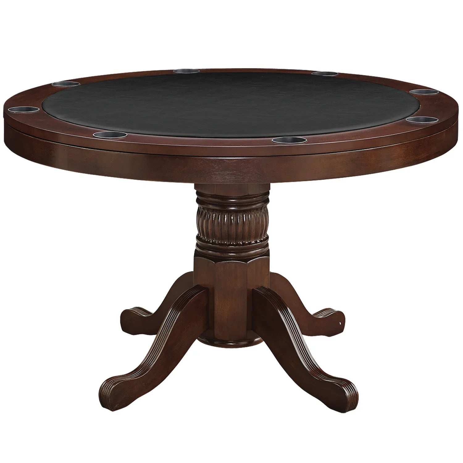 Ram Game Room 3-in-1 48-inch round game table with poker surface, dining area, and storage in antique white finish.