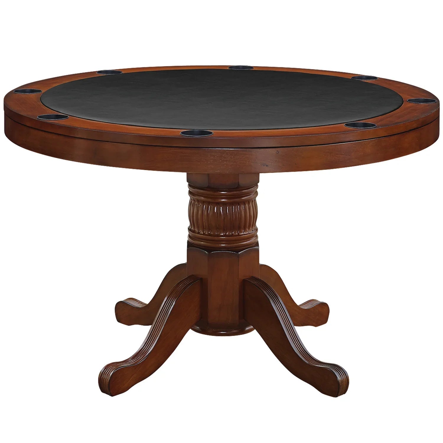 Ram Game Room 3-in-1 game table with round poker, dining, and storage features in antique white, 48 inches diameter.