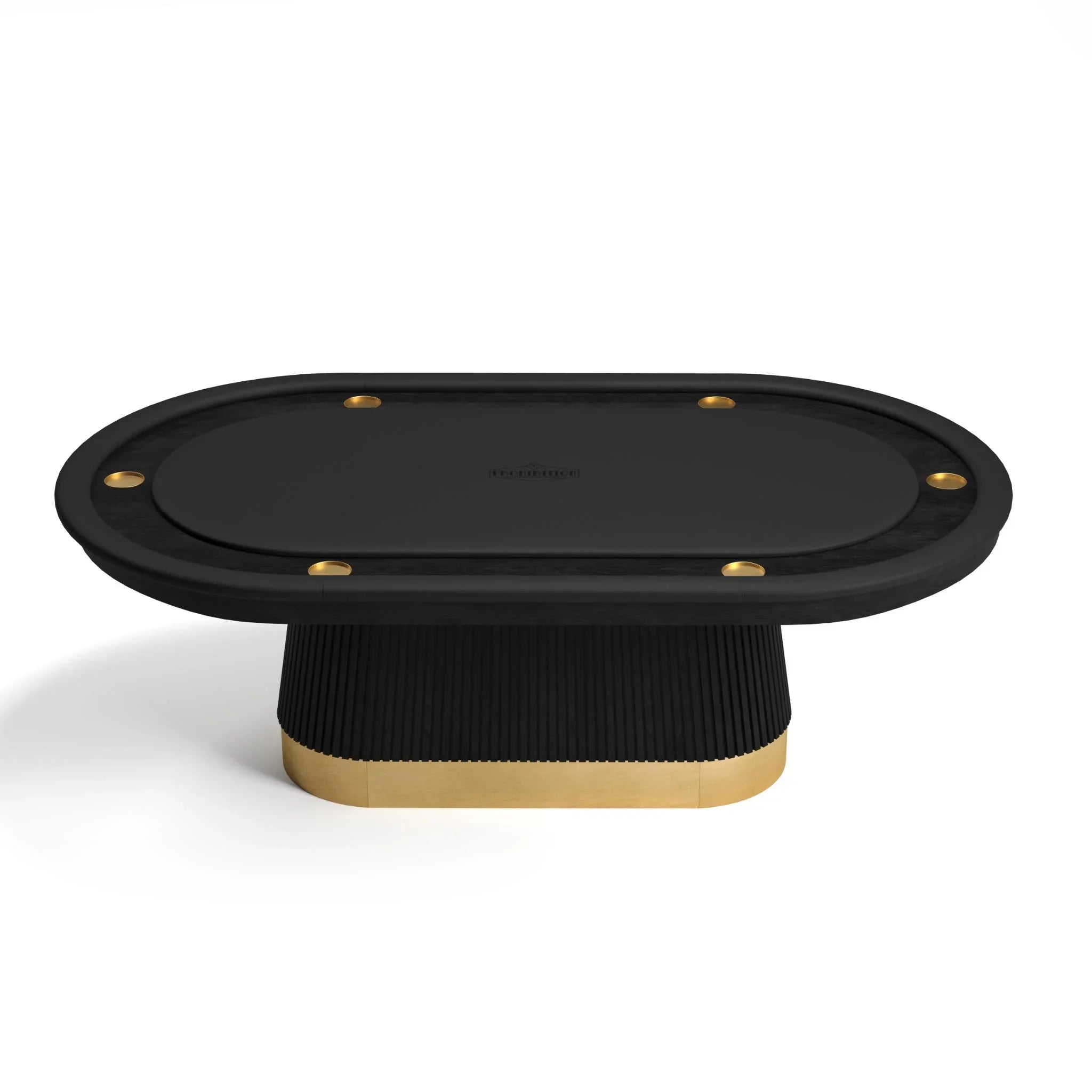 Ram Game Room Prohibition Series 84-inch Texas Hold’em Poker Table with black finish, featuring padded rails and professional poker surface.