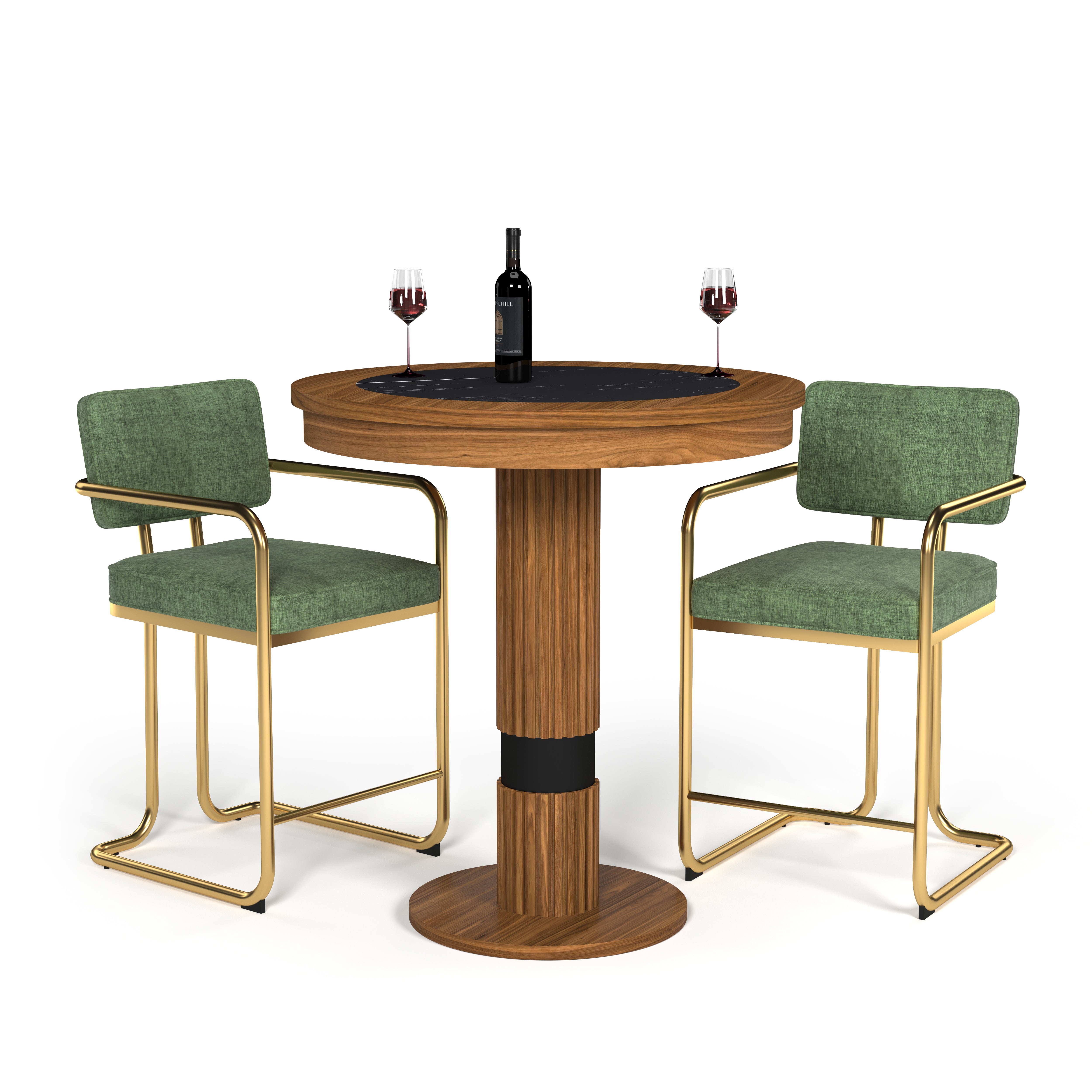Ram Game Room Prohibition Series pub table in walnut finish, bar height design with a sleek, sturdy cocktail table appearance.