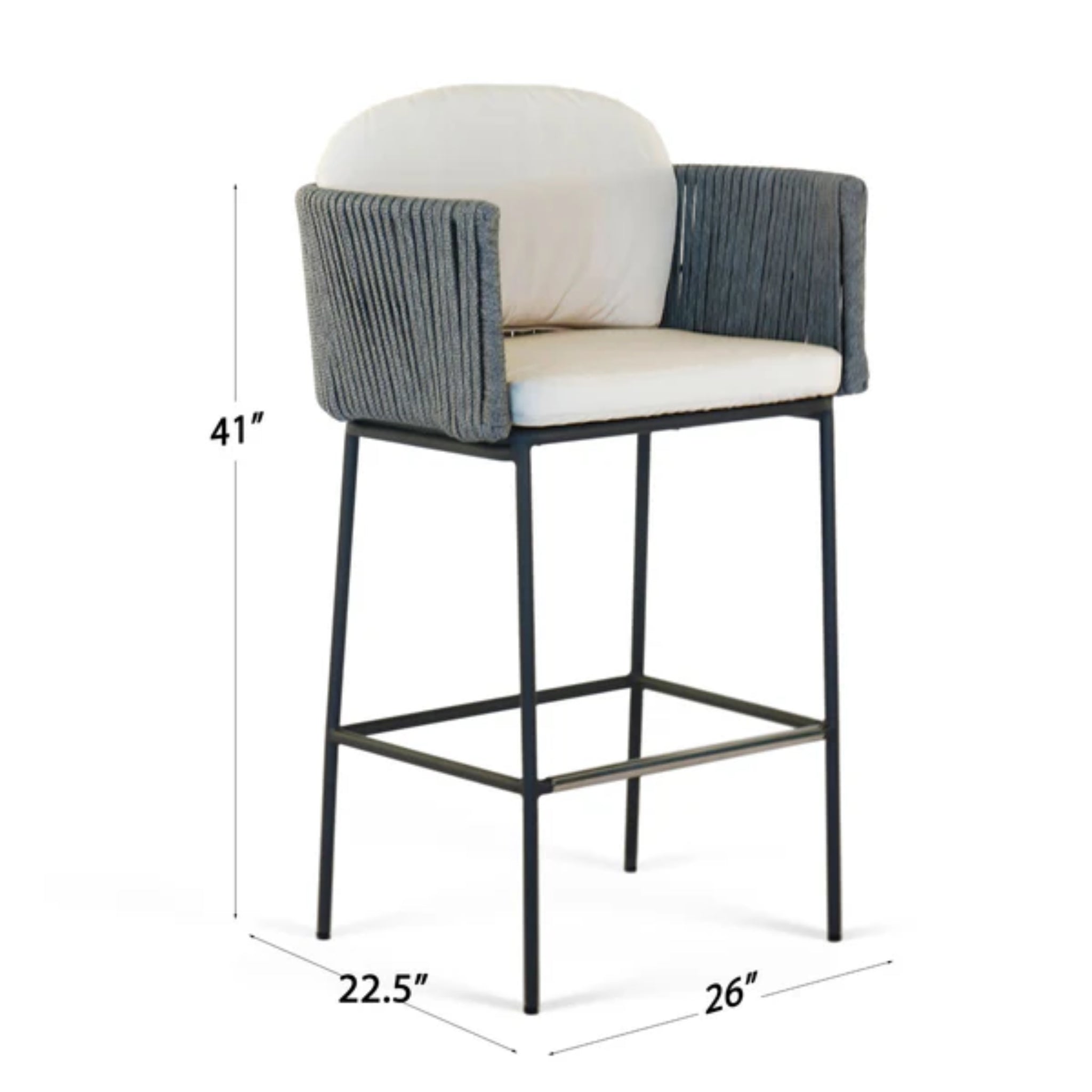 Skyline Design Boston Barstool with strap light grey woven outdoor seating, featuring a sleek, modern design for outdoor bar areas.